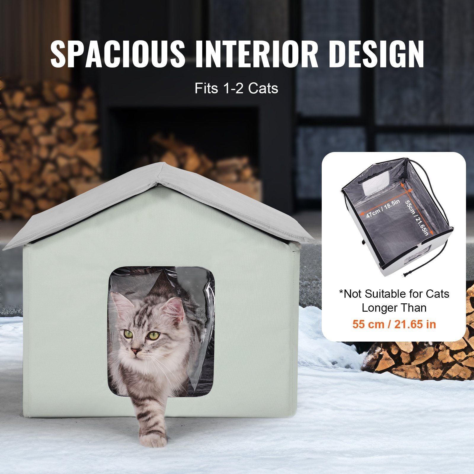 Heated Cat House, Outdoor Kitty Shelter with Adjustable Temperature and Timer, 600D Oxford Cloth Foldable Cat Shelter with Heated Pad for Winter to Stay Warm and Cozy, Green (Middle)