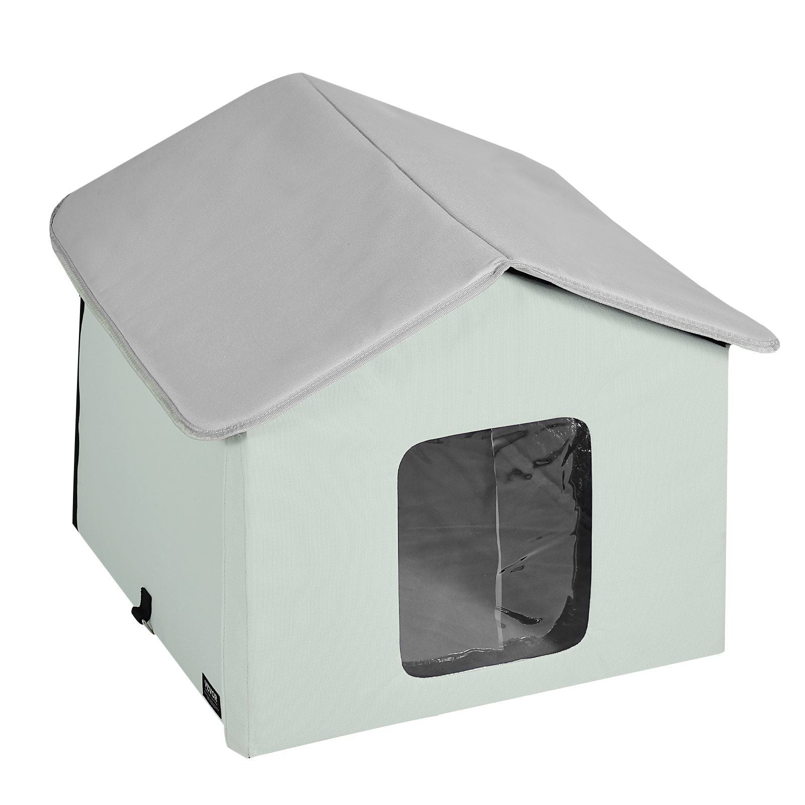 Heated Cat House, Outdoor Kitty Shelter with Adjustable Temperature and Timer, 600D Oxford Cloth Foldable Cat Shelter with Heated Pad for Winter to Stay Warm and Cozy, Green (Middle)