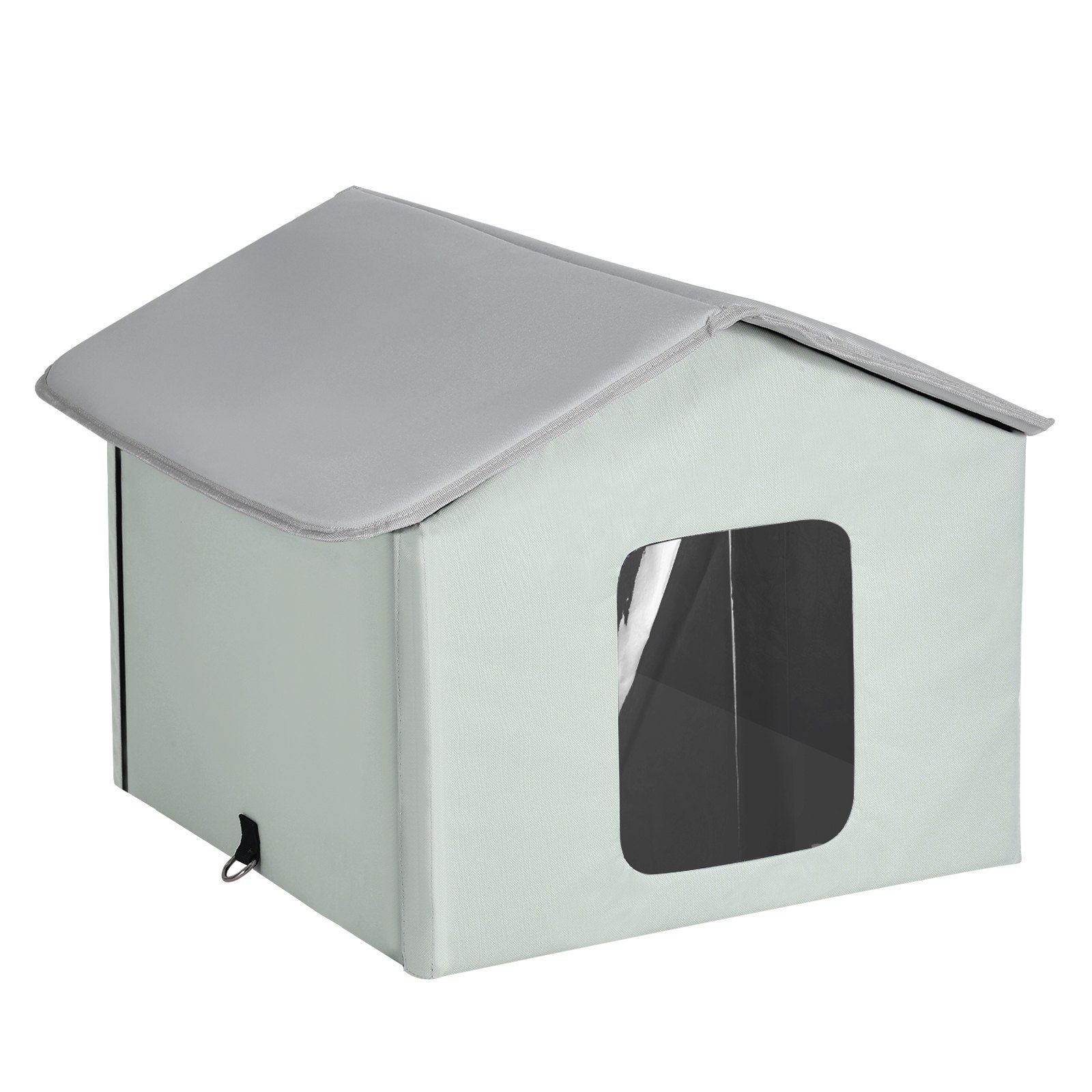 Heated Cat House, Outdoor Kitty Shelter with Adjustable Temperature and Timer, 600D Oxford Cloth Foldable Cat Shelter with Heated Pad for Winter to Stay Warm and Cozy, Green (Middle)