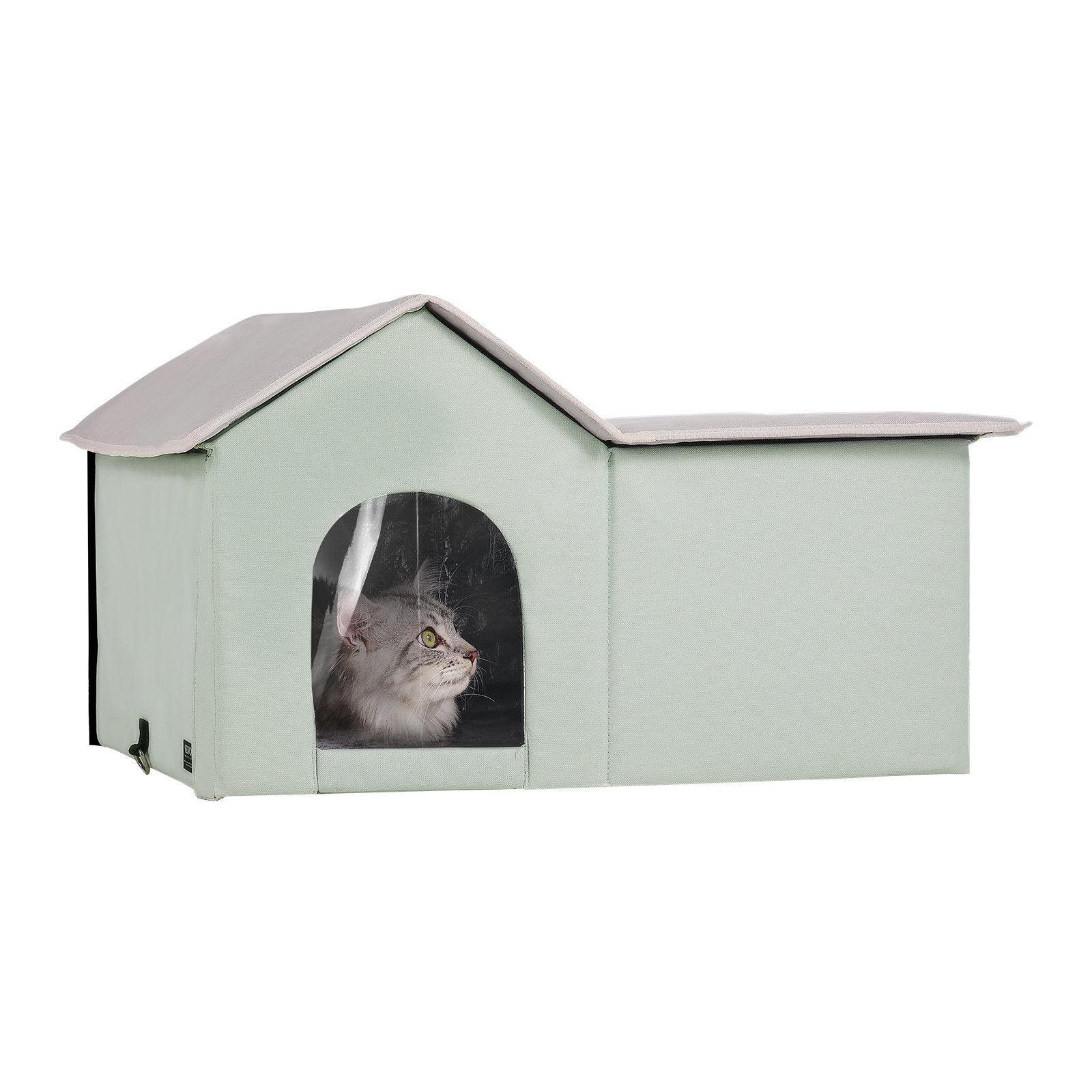 VEVOR Heated Cat House, Outdoor Kitty Shelter with Adjustable Temperature and Timer, 600D Oxford Cloth Foldable Cat Shelter with Heated Pad for Winter to Stay Warm and Cozy, Green (Large)