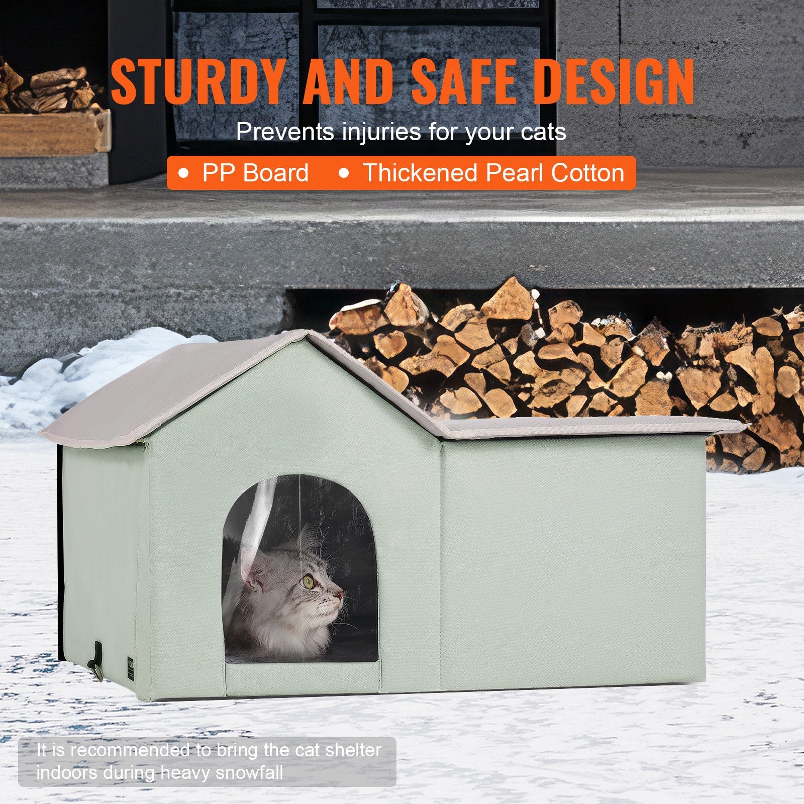 VEVOR Heated Cat House, Outdoor Kitty Shelter with Adjustable Temperature and Timer, 600D Oxford Cloth Foldable Cat Shelter with Heated Pad for Winter to Stay Warm and Cozy, Green (Large)