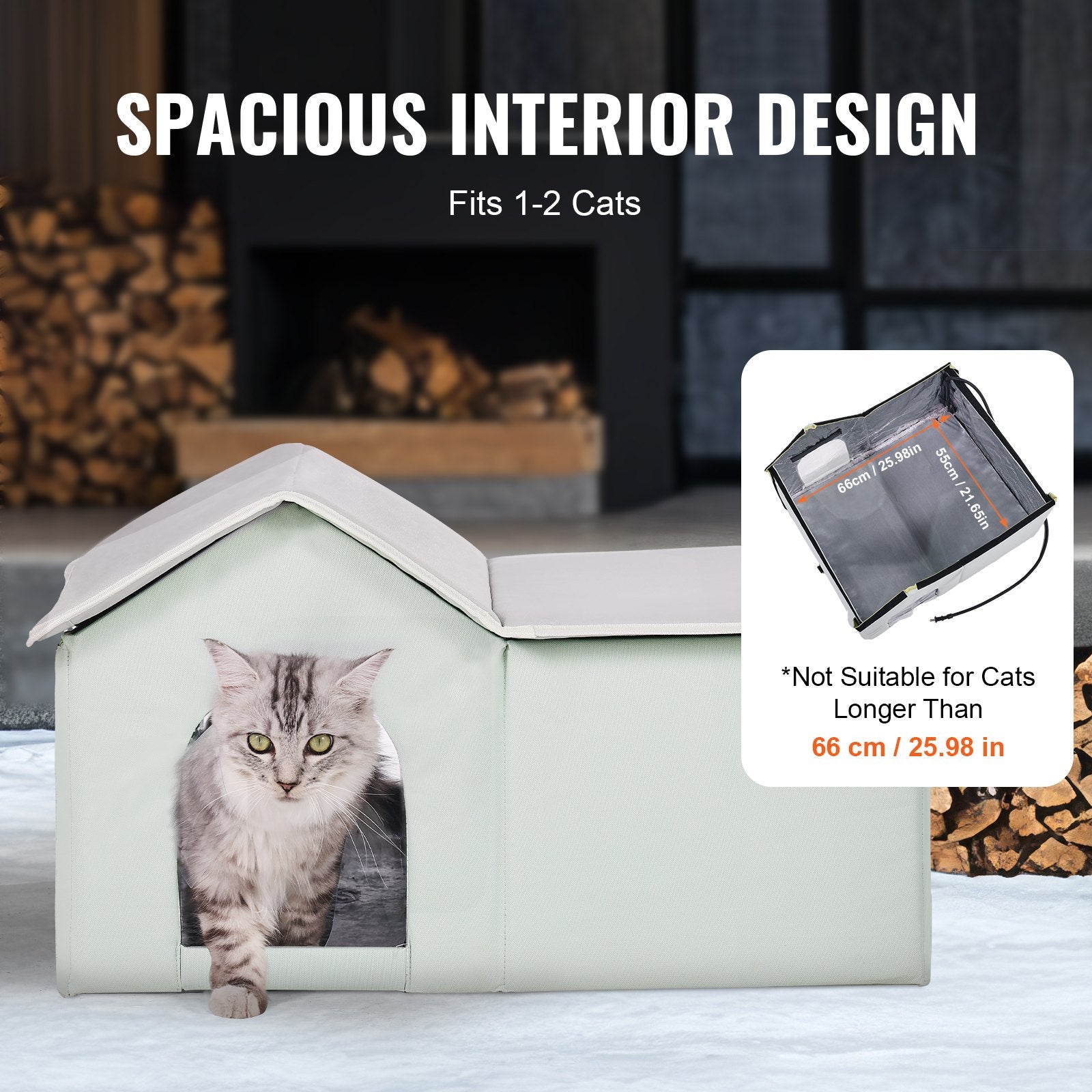VEVOR Heated Cat House, Outdoor Kitty Shelter with Adjustable Temperature and Timer, 600D Oxford Cloth Foldable Cat Shelter with Heated Pad for Winter to Stay Warm and Cozy, Green (Large)