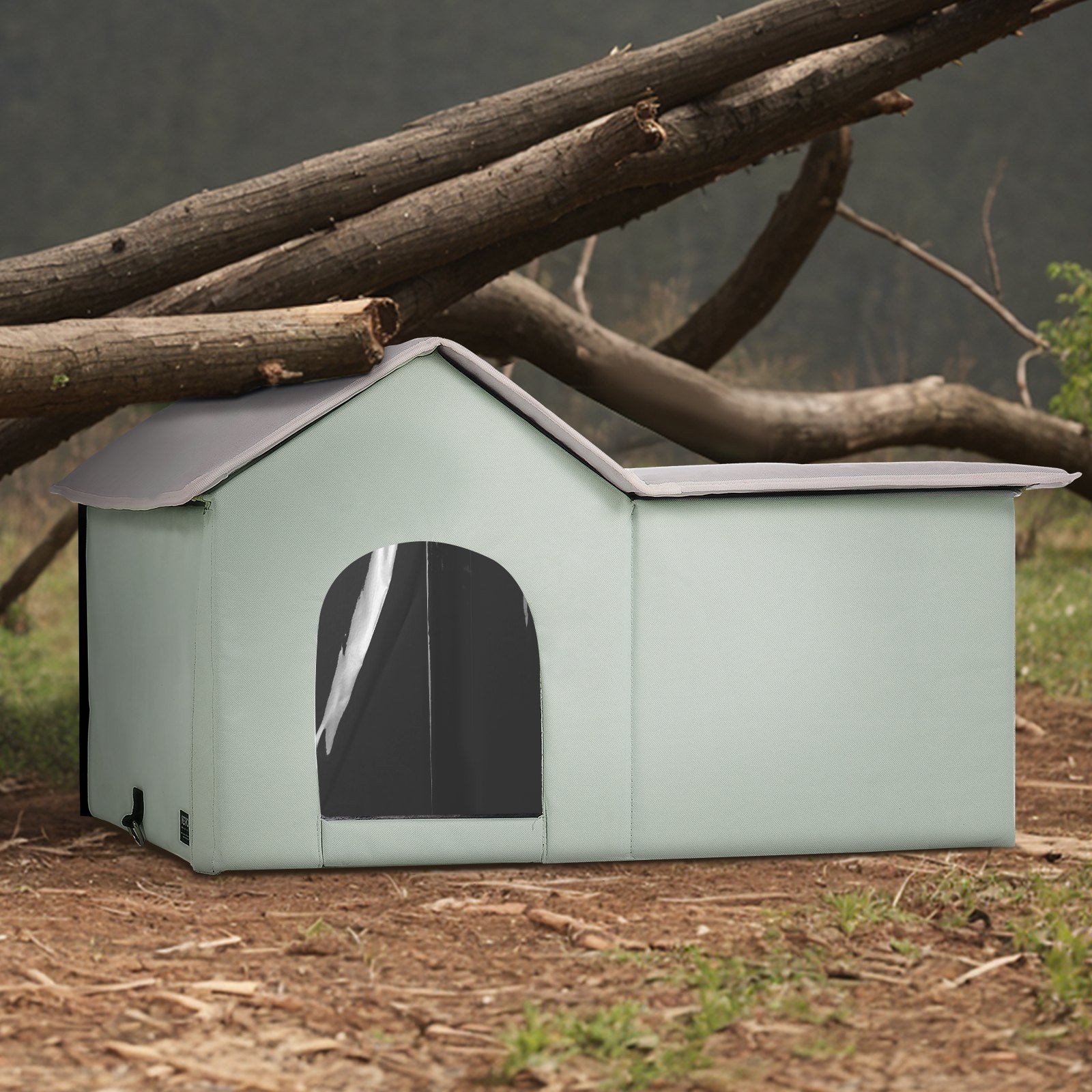 VEVOR Heated Cat House, Outdoor Kitty Shelter with Adjustable Temperature and Timer, 600D Oxford Cloth Foldable Cat Shelter with Heated Pad for Winter to Stay Warm and Cozy, Green (Large)
