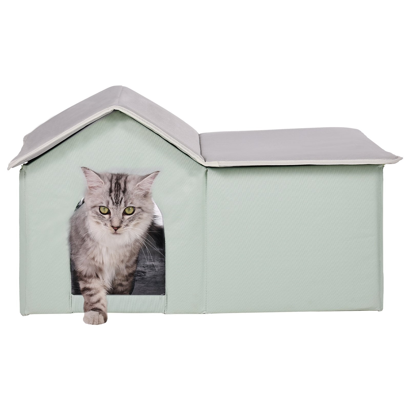 VEVOR Heated Cat House, Outdoor Kitty Shelter with Adjustable Temperature and Timer, 600D Oxford Cloth Foldable Cat Shelter with Heated Pad for Winter to Stay Warm and Cozy, Green (Large)