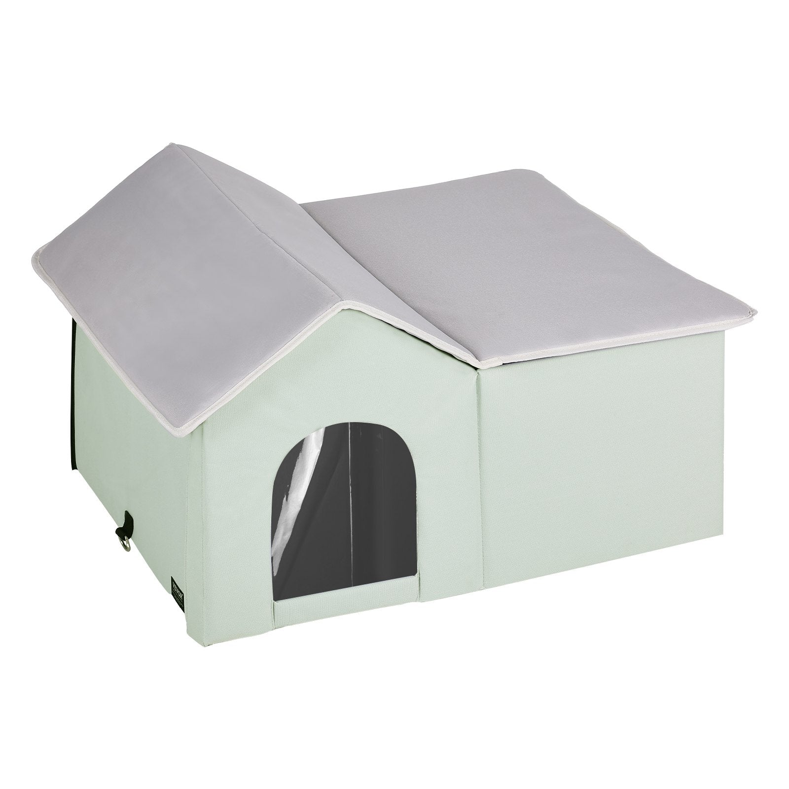 VEVOR Heated Cat House, Outdoor Kitty Shelter with Adjustable Temperature and Timer, 600D Oxford Cloth Foldable Cat Shelter with Heated Pad for Winter to Stay Warm and Cozy, Green (Large)