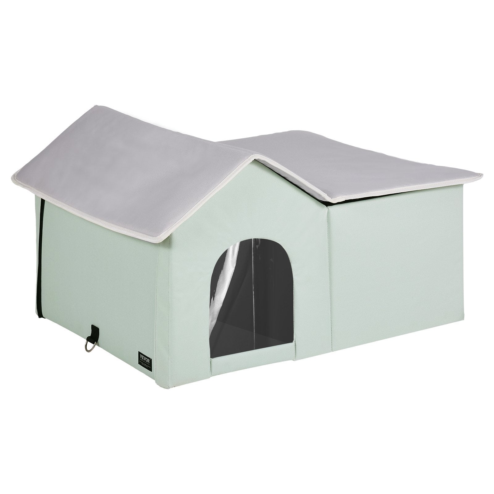 VEVOR Heated Cat House, Outdoor Kitty Shelter with Adjustable Temperature and Timer, 600D Oxford Cloth Foldable Cat Shelter with Heated Pad for Winter to Stay Warm and Cozy, Green (Large)