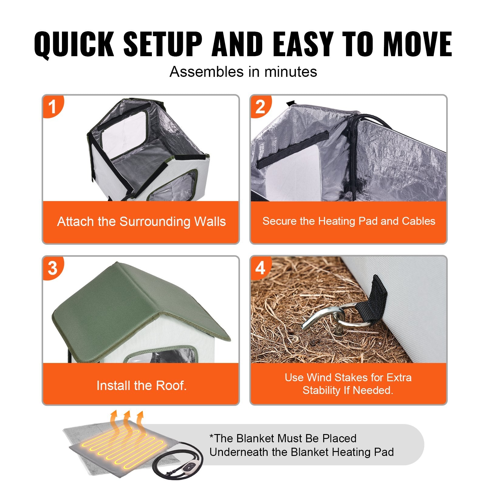 VEVOR Elevated Heated Cat House, Outdoor Kitty Shelter with Timer, 600D Oxford Cloth Foldable Cat Shelter with Heated Pad for Winter to Stay Warm and Cozy, Green (Small)