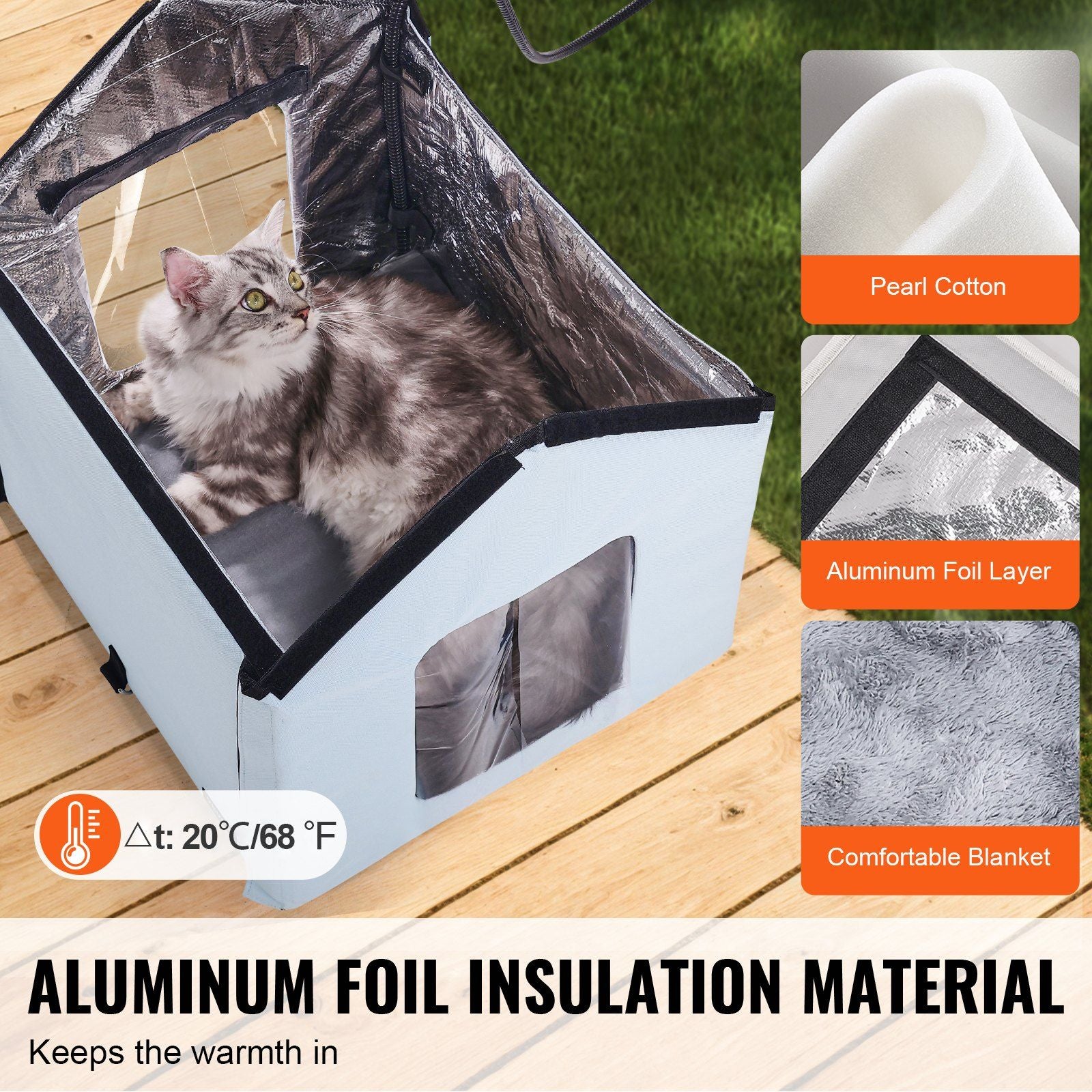 Heated Cat House, Outdoor Kitty Shelter with Timer, 600D Oxford Cloth Foldable Cat Shelter with Heated Pad for Winter to Stay Warm and Cozy, Blue (Small)