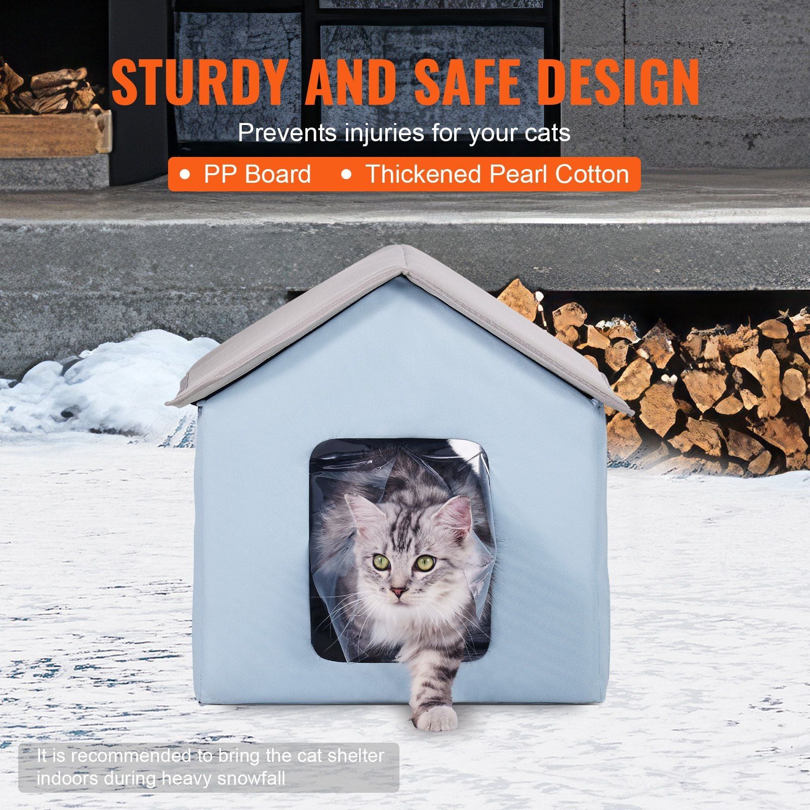 Heated Cat House, Outdoor Kitty Shelter with Timer, 600D Oxford Cloth Foldable Cat Shelter with Heated Pad for Winter to Stay Warm and Cozy, Blue (Small)