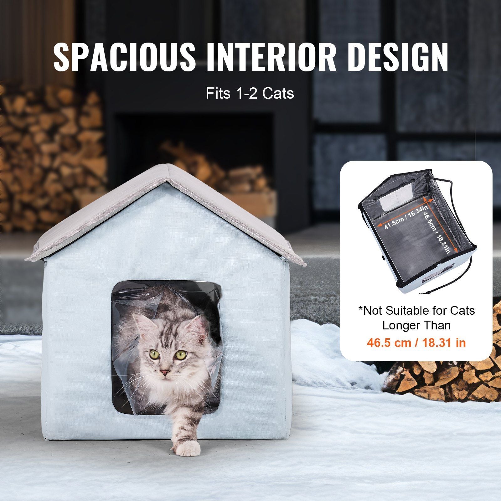 Heated Cat House, Outdoor Kitty Shelter with Timer, 600D Oxford Cloth Foldable Cat Shelter with Heated Pad for Winter to Stay Warm and Cozy, Blue (Small)