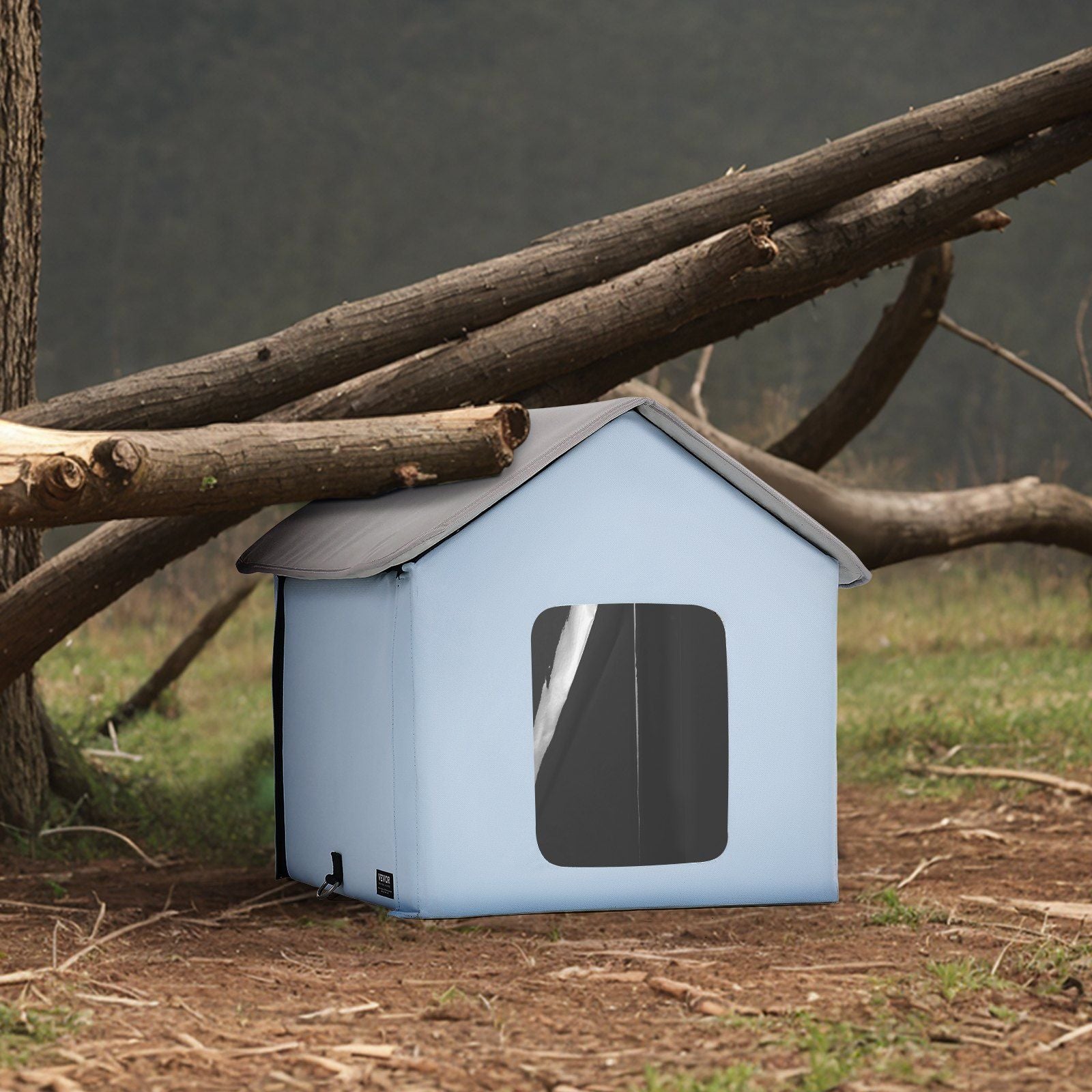 Heated Cat House, Outdoor Kitty Shelter with Timer, 600D Oxford Cloth Foldable Cat Shelter with Heated Pad for Winter to Stay Warm and Cozy, Blue (Small)