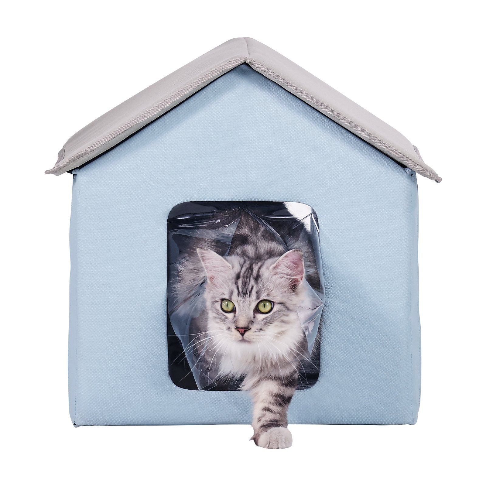 Heated Cat House, Outdoor Kitty Shelter with Timer, 600D Oxford Cloth Foldable Cat Shelter with Heated Pad for Winter to Stay Warm and Cozy, Blue (Small)