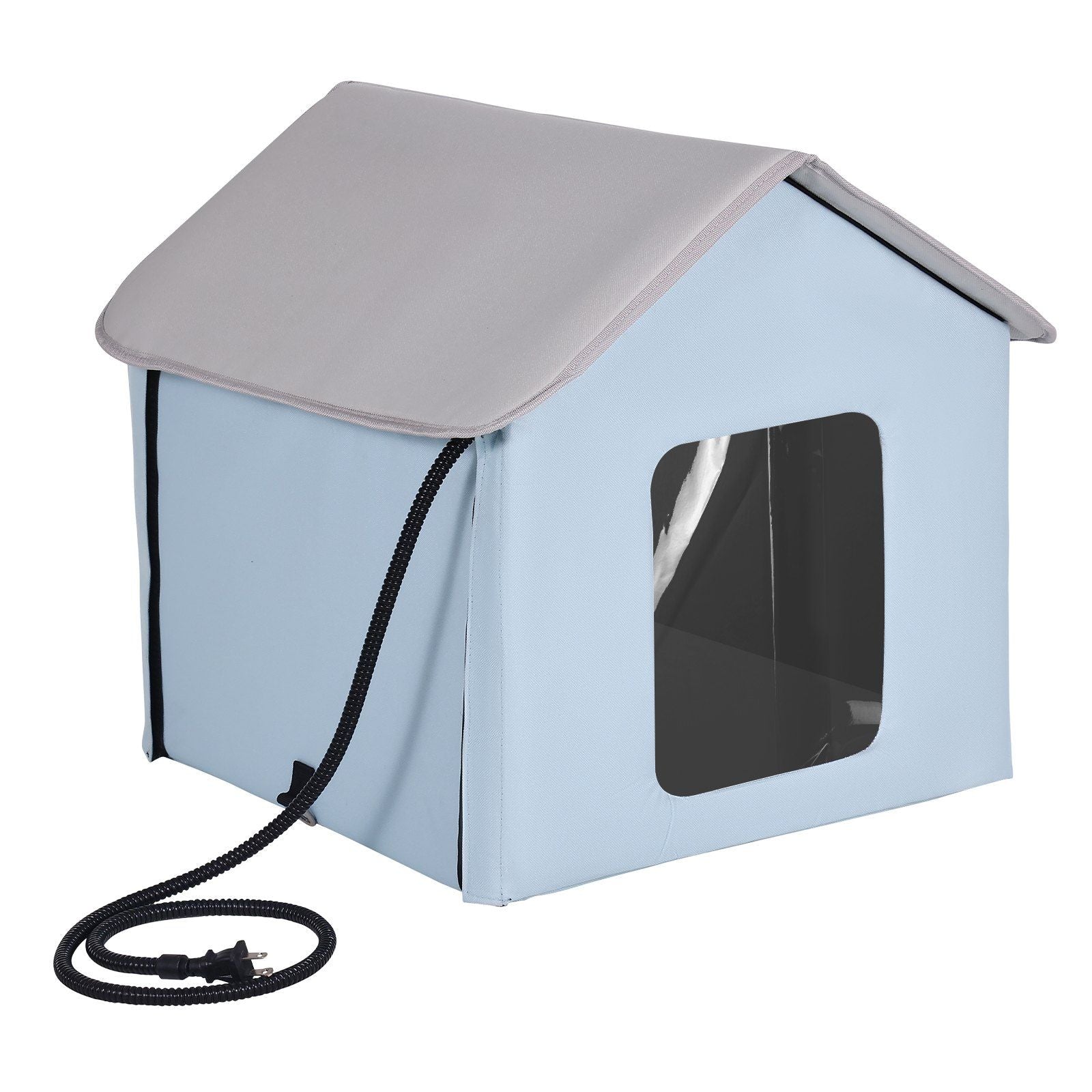 Heated Cat House, Outdoor Kitty Shelter with Timer, 600D Oxford Cloth Foldable Cat Shelter with Heated Pad for Winter to Stay Warm and Cozy, Blue (Small)