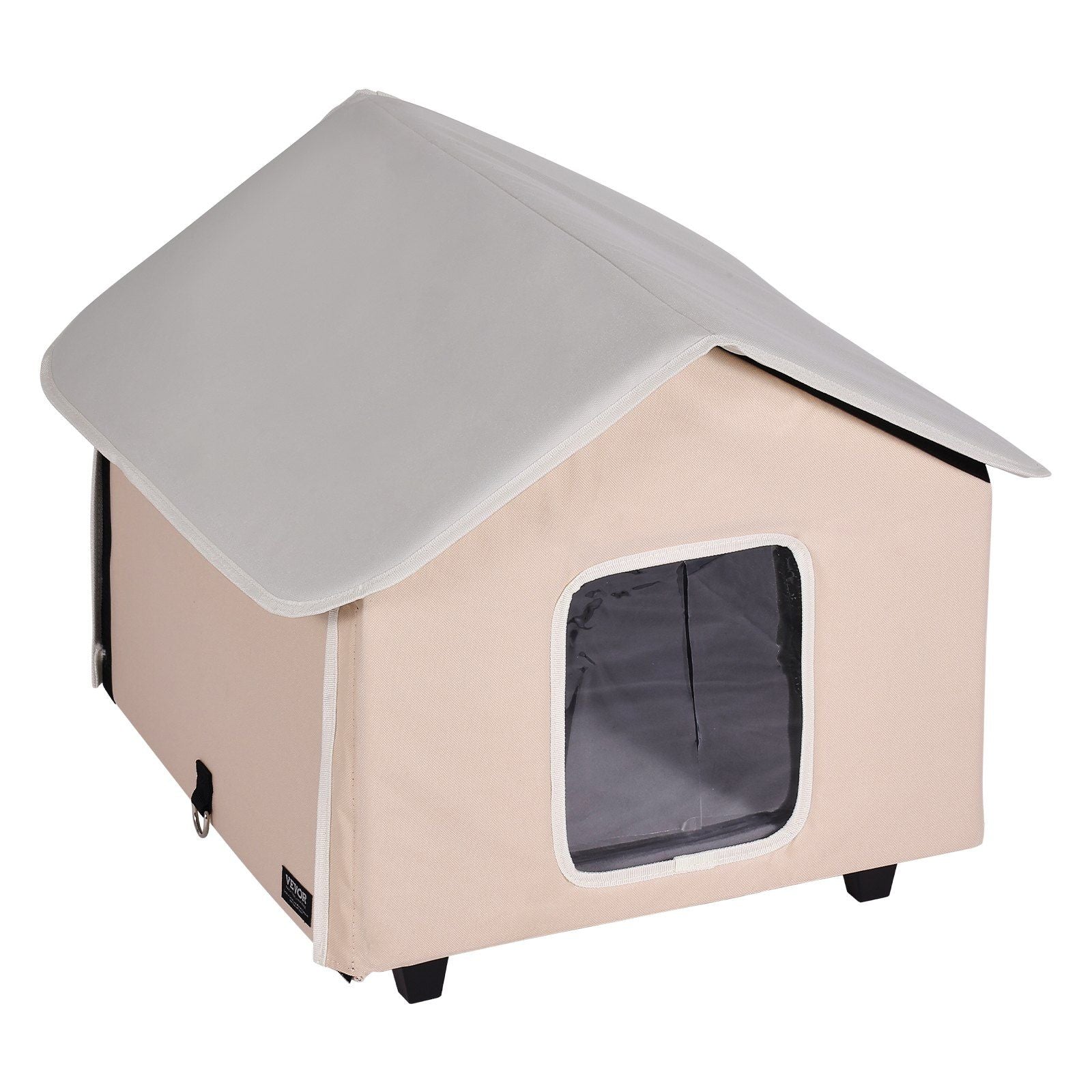 Elevated Heated Cat House, Outdoor Kitty Shelter with Timer, 600D Oxford Cloth Foldable Cat Shelter with Heated Pad for Winter to Stay Warm and Cozy, Brown (Middle)