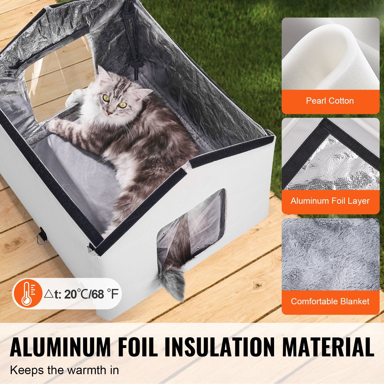VEVOR Heated Cat House, Outdoor Kitty Shelter with Timer, 600D Oxford Cloth Foldable Cat Shelter with Heated Pad for Winter to Stay Warm and Cozy, Gray (Middle)