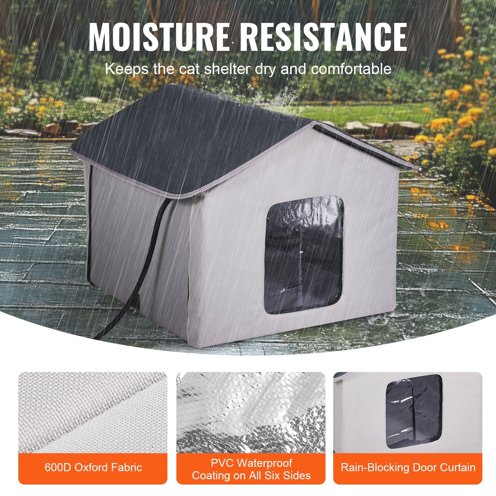 VEVOR Heated Cat House, Outdoor Kitty Shelter with Timer, 600D Oxford Cloth Foldable Cat Shelter with Heated Pad for Winter to Stay Warm and Cozy, Gray (Middle)