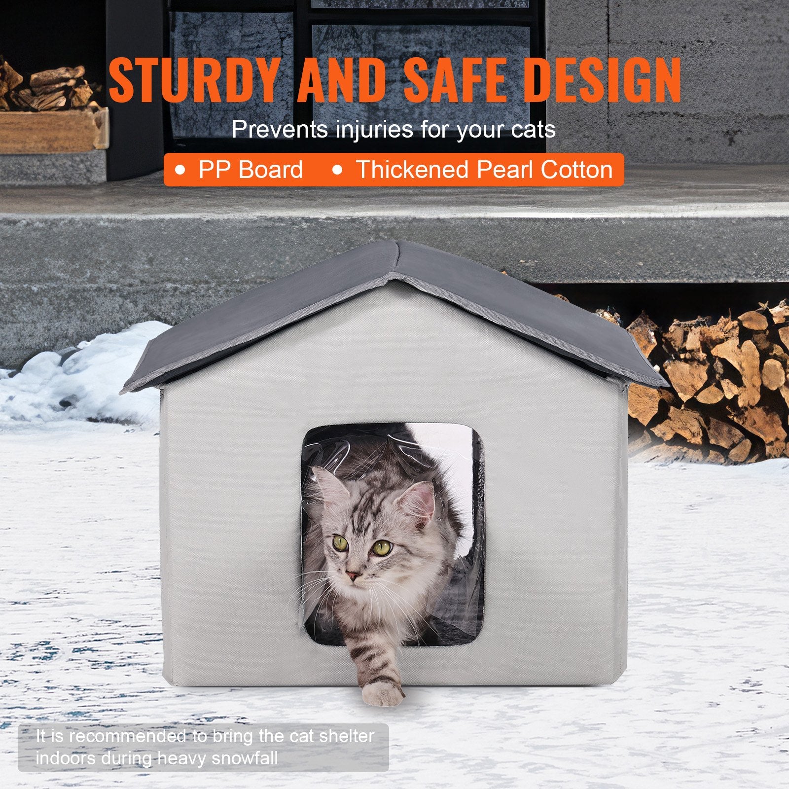 VEVOR Heated Cat House, Outdoor Kitty Shelter with Timer, 600D Oxford Cloth Foldable Cat Shelter with Heated Pad for Winter to Stay Warm and Cozy, Gray (Middle)