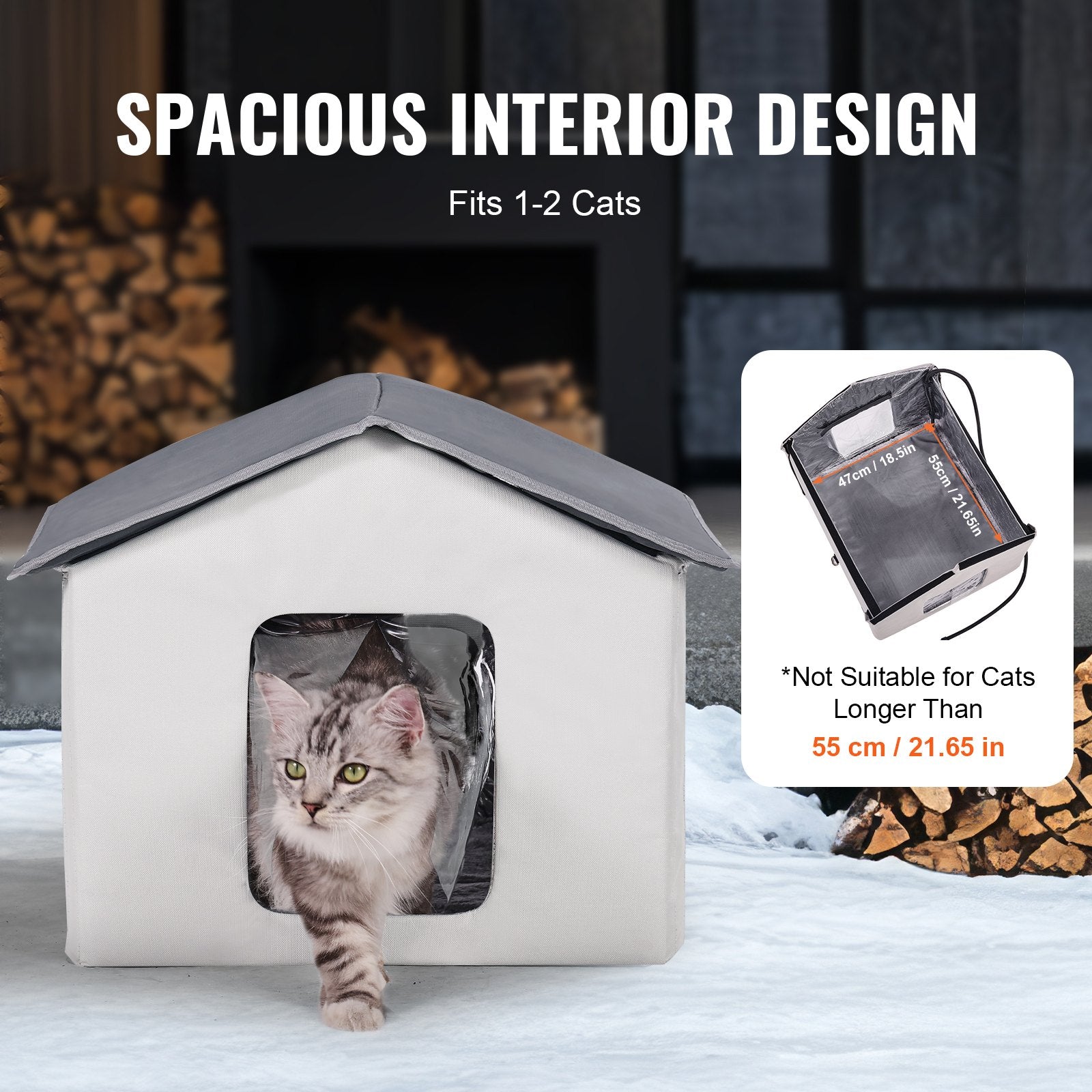 VEVOR Heated Cat House, Outdoor Kitty Shelter with Timer, 600D Oxford Cloth Foldable Cat Shelter with Heated Pad for Winter to Stay Warm and Cozy, Gray (Middle)