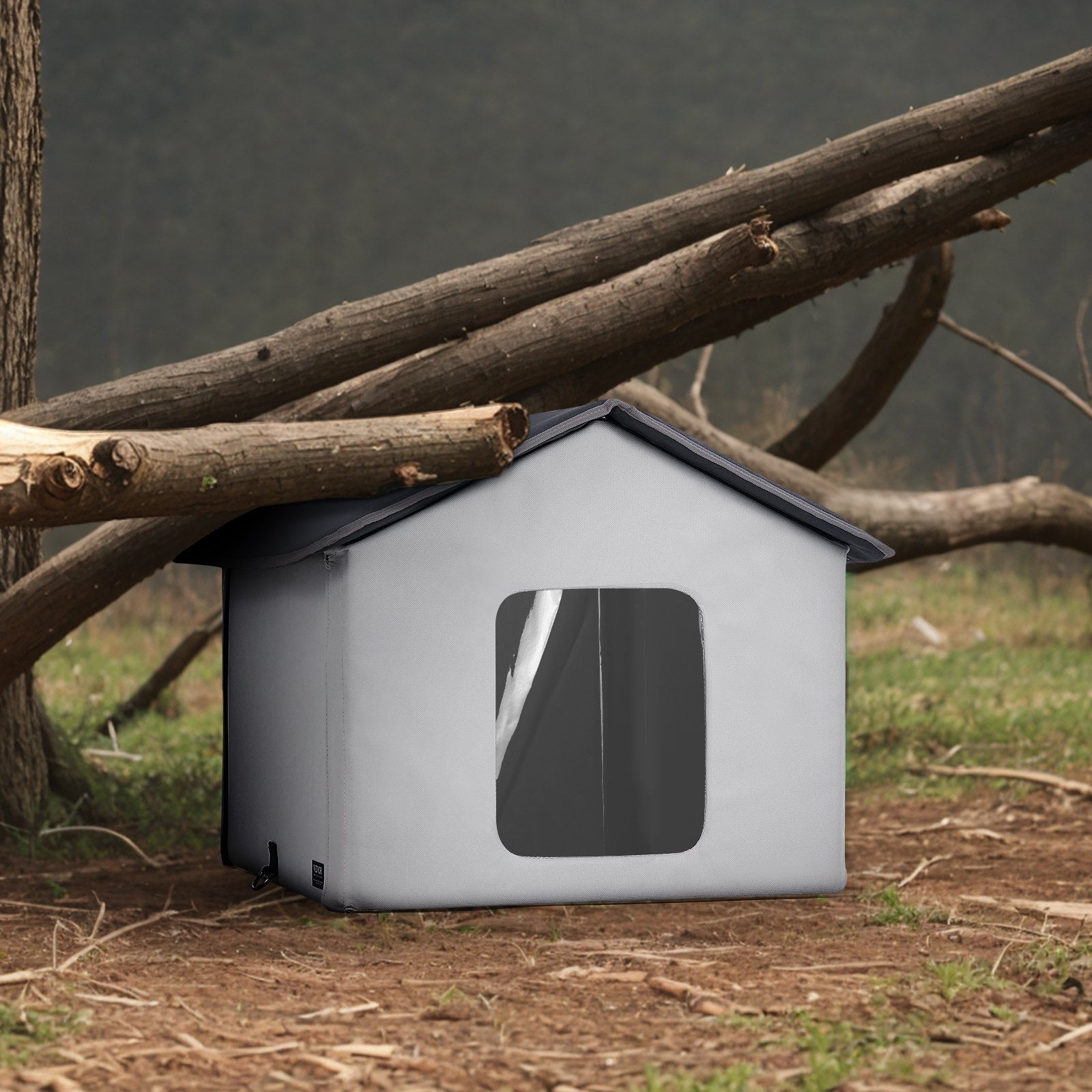 VEVOR Heated Cat House, Outdoor Kitty Shelter with Timer, 600D Oxford Cloth Foldable Cat Shelter with Heated Pad for Winter to Stay Warm and Cozy, Gray (Middle)
