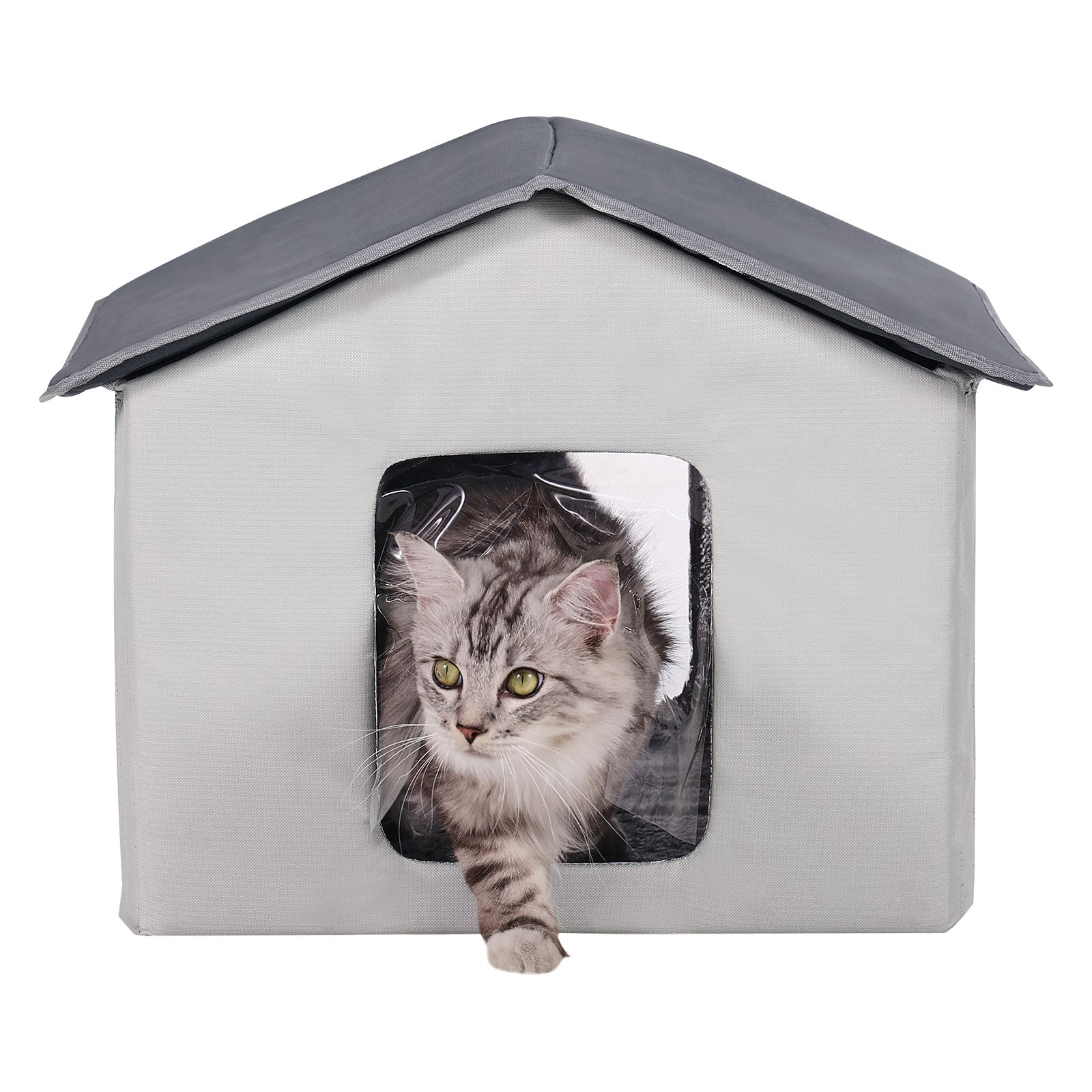 VEVOR Heated Cat House, Outdoor Kitty Shelter with Timer, 600D Oxford Cloth Foldable Cat Shelter with Heated Pad for Winter to Stay Warm and Cozy, Gray (Middle)