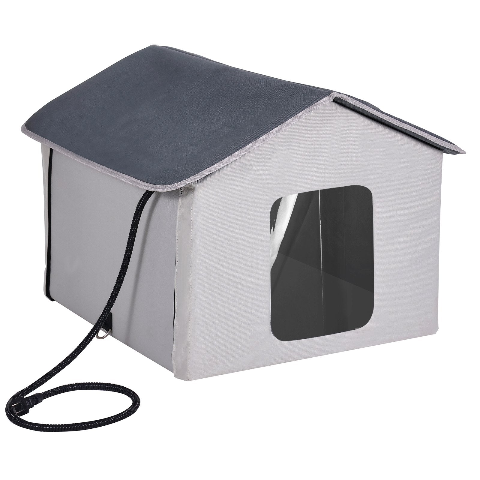 VEVOR Heated Cat House, Outdoor Kitty Shelter with Timer, 600D Oxford Cloth Foldable Cat Shelter with Heated Pad for Winter to Stay Warm and Cozy, Gray (Middle)