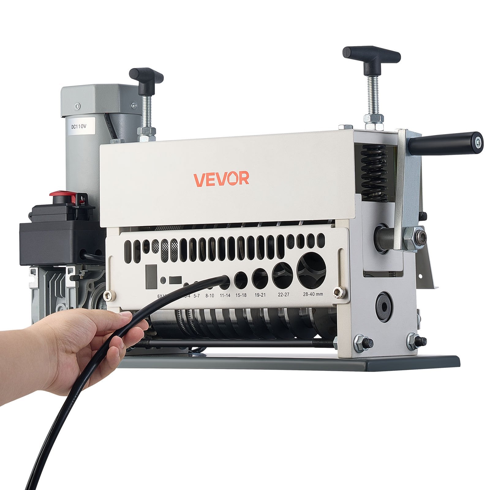 VEVOR Electric Wire Stripper Machine, 1.5-40 mm, 11 Channel Automatic Copper Cable Stripper, 370W Wire Stripper Tool with Manual Hand Crank Mode, Emergency Stop Button, for Scrap Copper Recycling