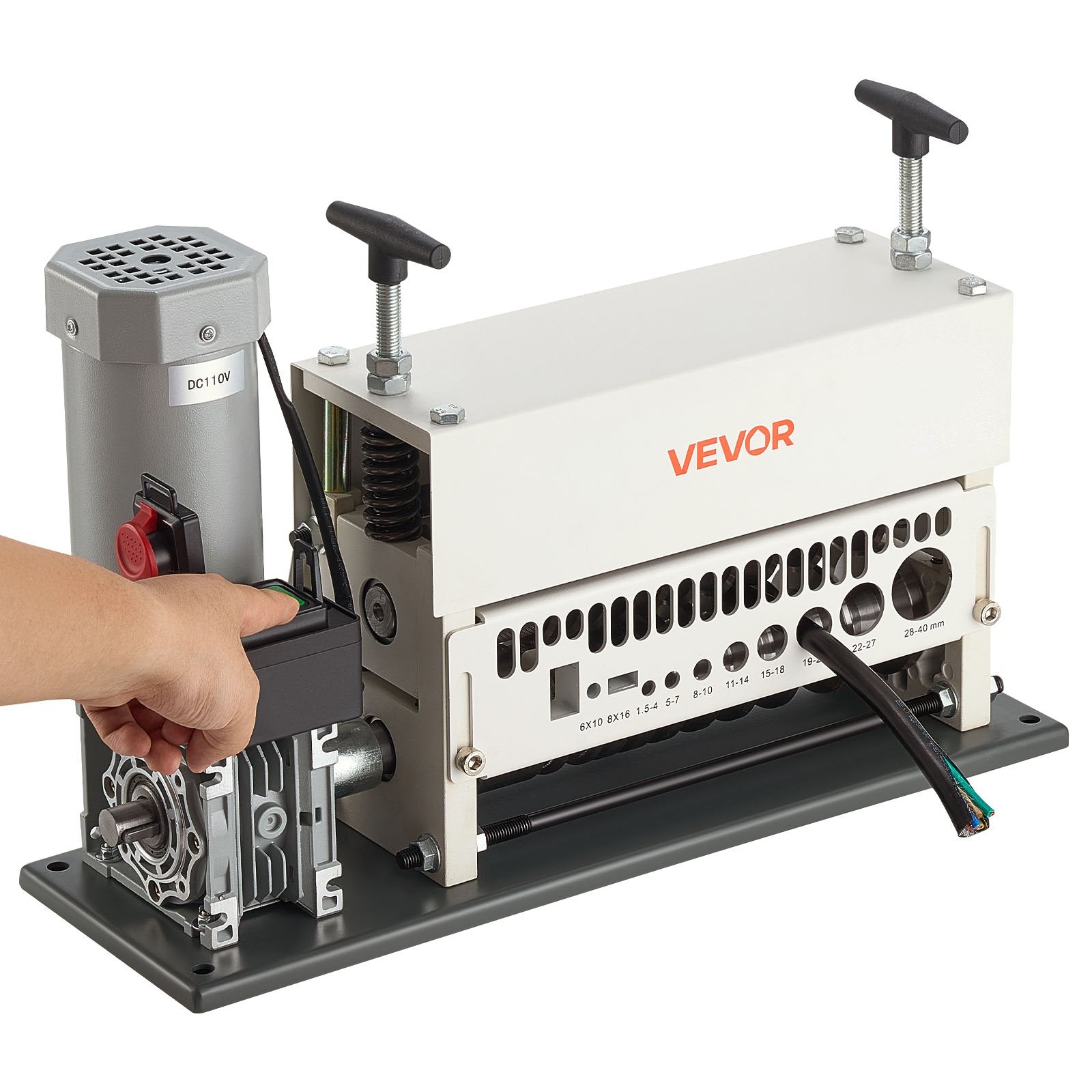 VEVOR Electric Wire Stripper Machine, 1.5-40 mm, 11 Channel Automatic Copper Cable Stripper, 370W Wire Stripper Tool with Manual Hand Crank Mode, Emergency Stop Button, for Scrap Copper Recycling