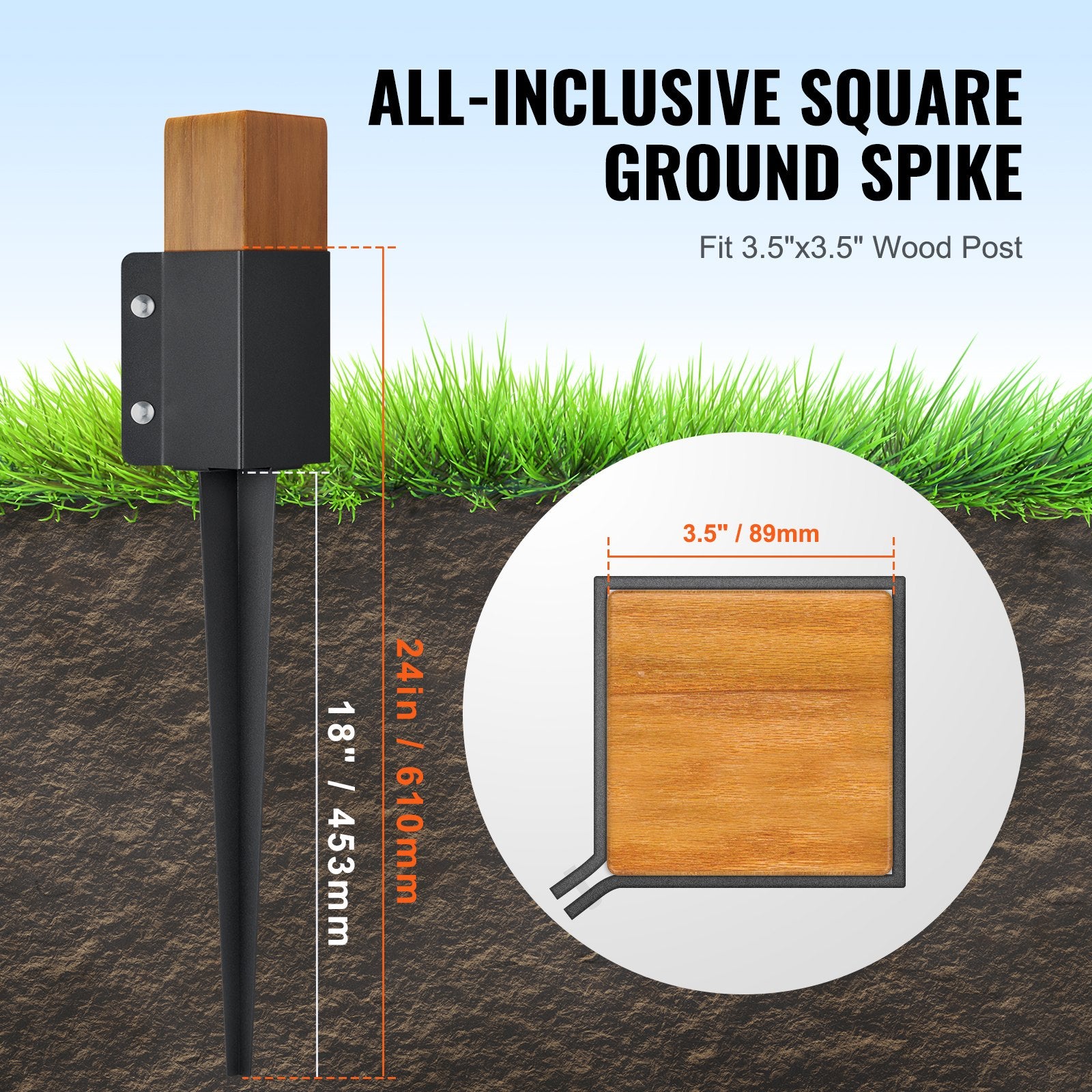 VEVOR Fence Post Anchor Ground Spike 6 Pack 24 x 4 x 4 In Metal Fence Stakes