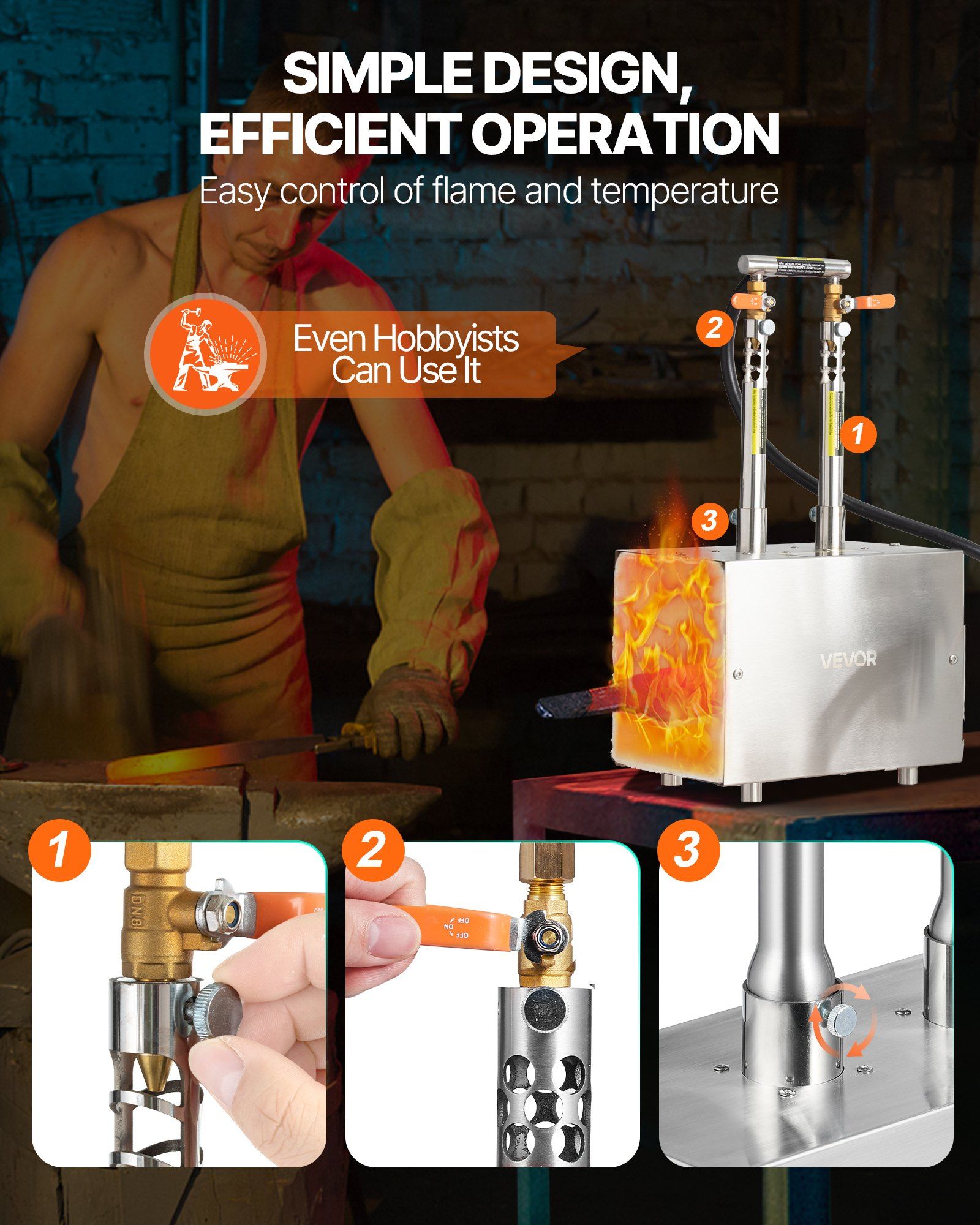 Portable Propane Forge, 2 Burners, 2600℉ Tool and Knife Making Blacksmithing Farrier Forge, Large Capacity Square Shape, Stainless Steel Gas Forging Tools and Equipment, Use for Metal Forging