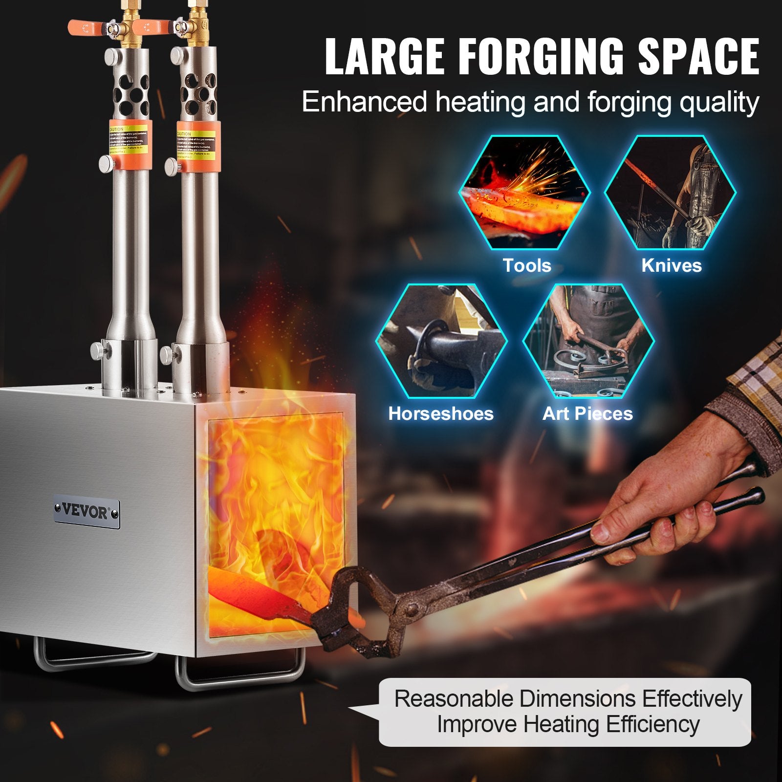 VEVOR Portable Propane Forge 2 Burner Farrier Forge Knife Metal Square