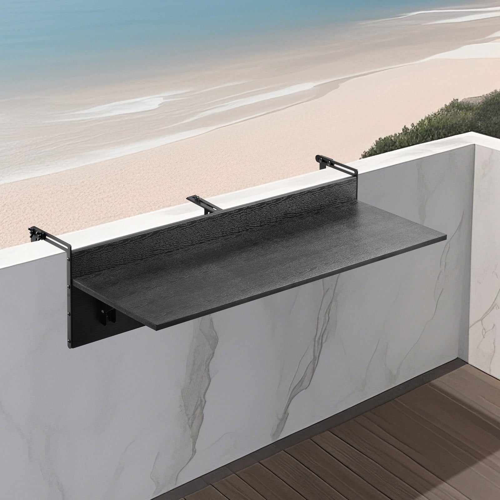 VEVOR Balcony Hanging Table, 12 x 48 in Folding Balcony Railing Table, Outdoor Balcony Bar Table for Railings, 50 lbs Loading, Fit Railing from 1" to 4.3", Serving Table for Patio & Deck