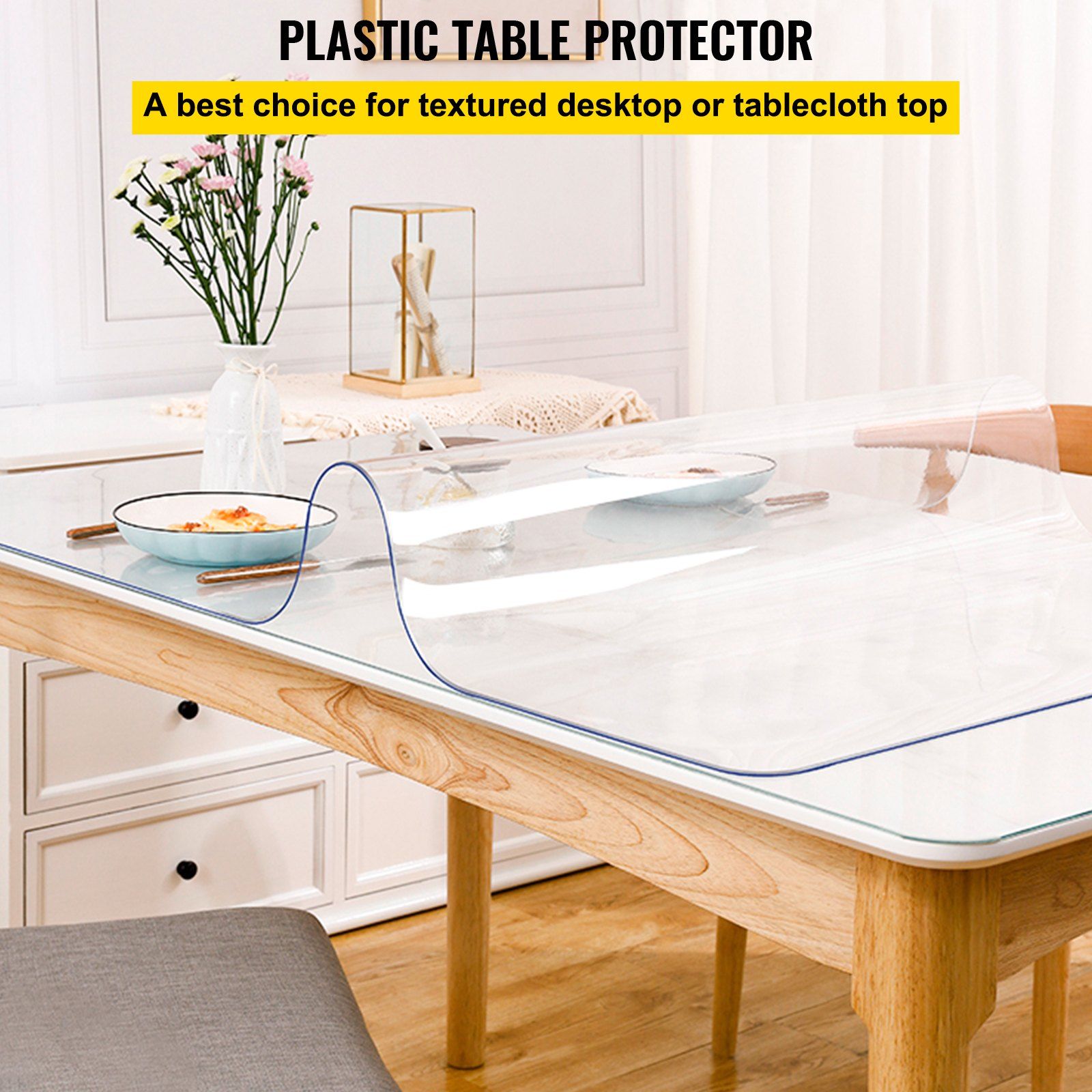 Plastic Table Cover 101.6 x 182.8 cm, 1.5 mm Thick Clear Table Protector, Rectangle Clear Desk Mat, Waterproof & Easy Cleaning for Office Dresser Night Stand