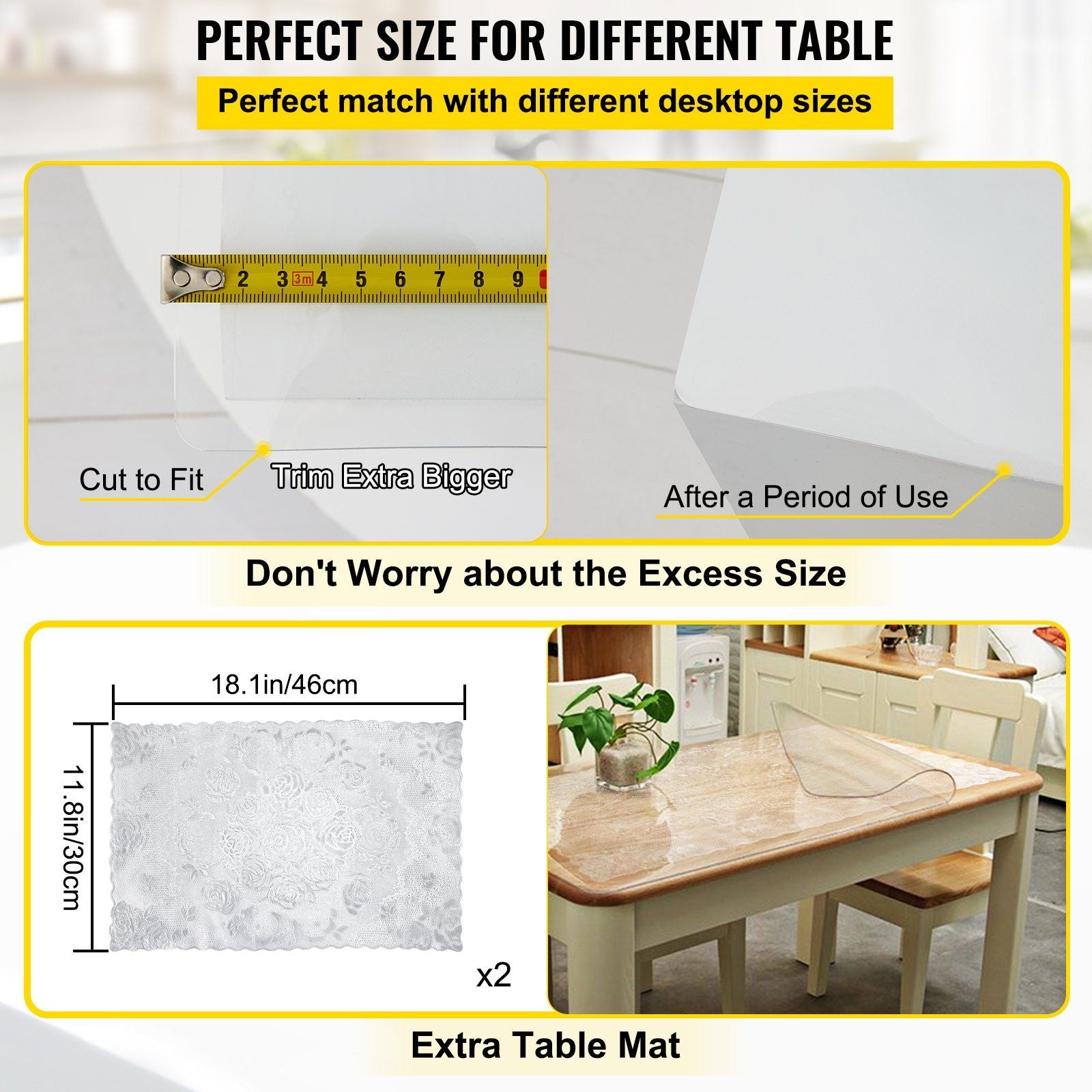 Plastic Table Cover 101.6 x 182.8 cm, 1.5 mm Thick Clear Table Protector, Rectangle Clear Desk Mat, Waterproof & Easy Cleaning for Office Dresser Night Stand