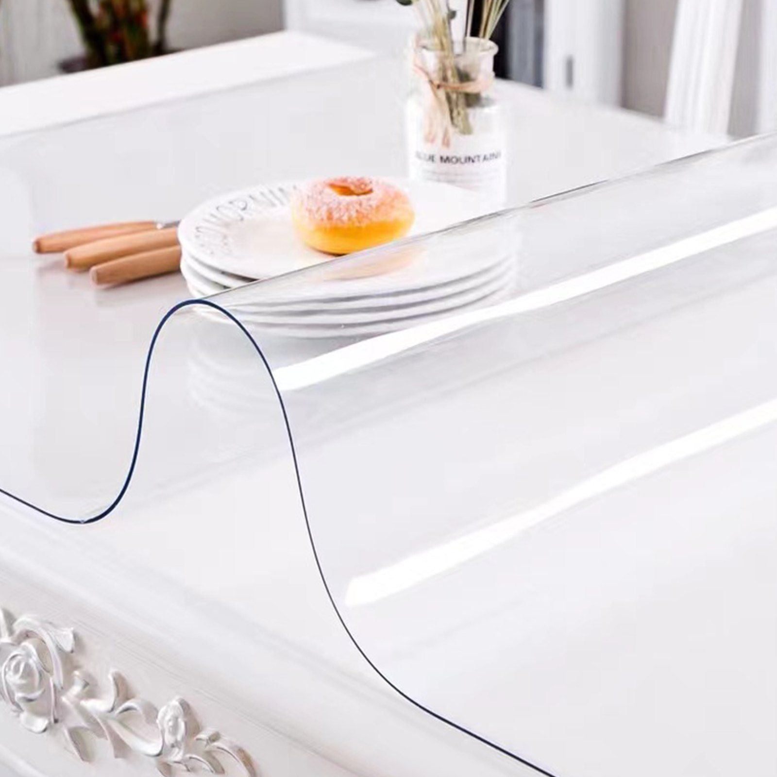 Plastic Table Cover 101.6 x 182.8 cm, 1.5 mm Thick Clear Table Protector, Rectangle Clear Desk Mat, Waterproof & Easy Cleaning for Office Dresser Night Stand