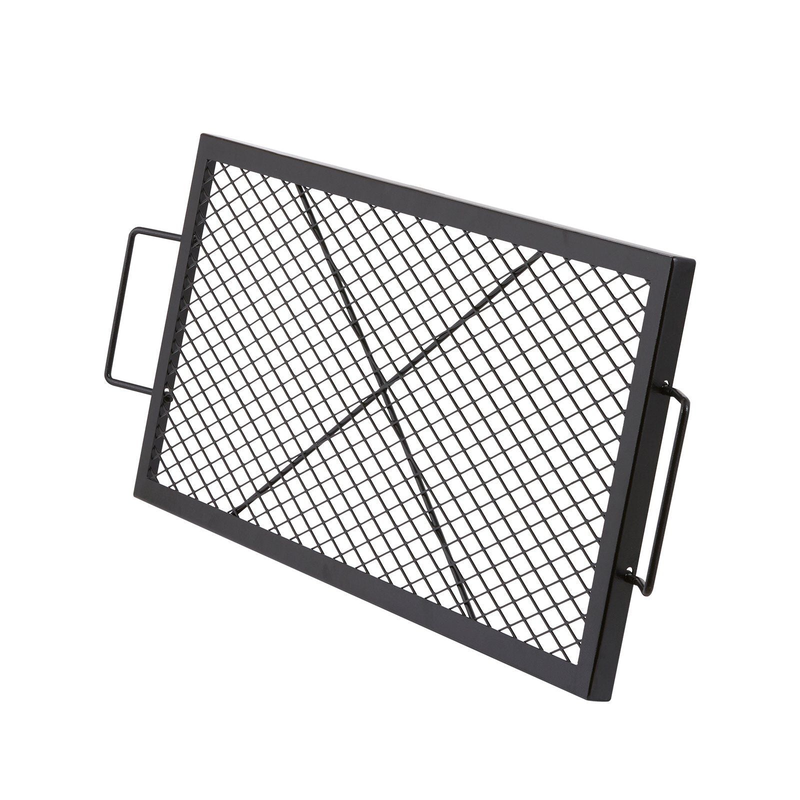 X-Marks Fire Pit Grill Grate, Rectangle Cooking Grate, Heavy Duty Steel Campfire BBQ Grill Grid with Handle & Support X Wire, Portable Camping Cookware for Outside Party Gathering, 81 cm Black