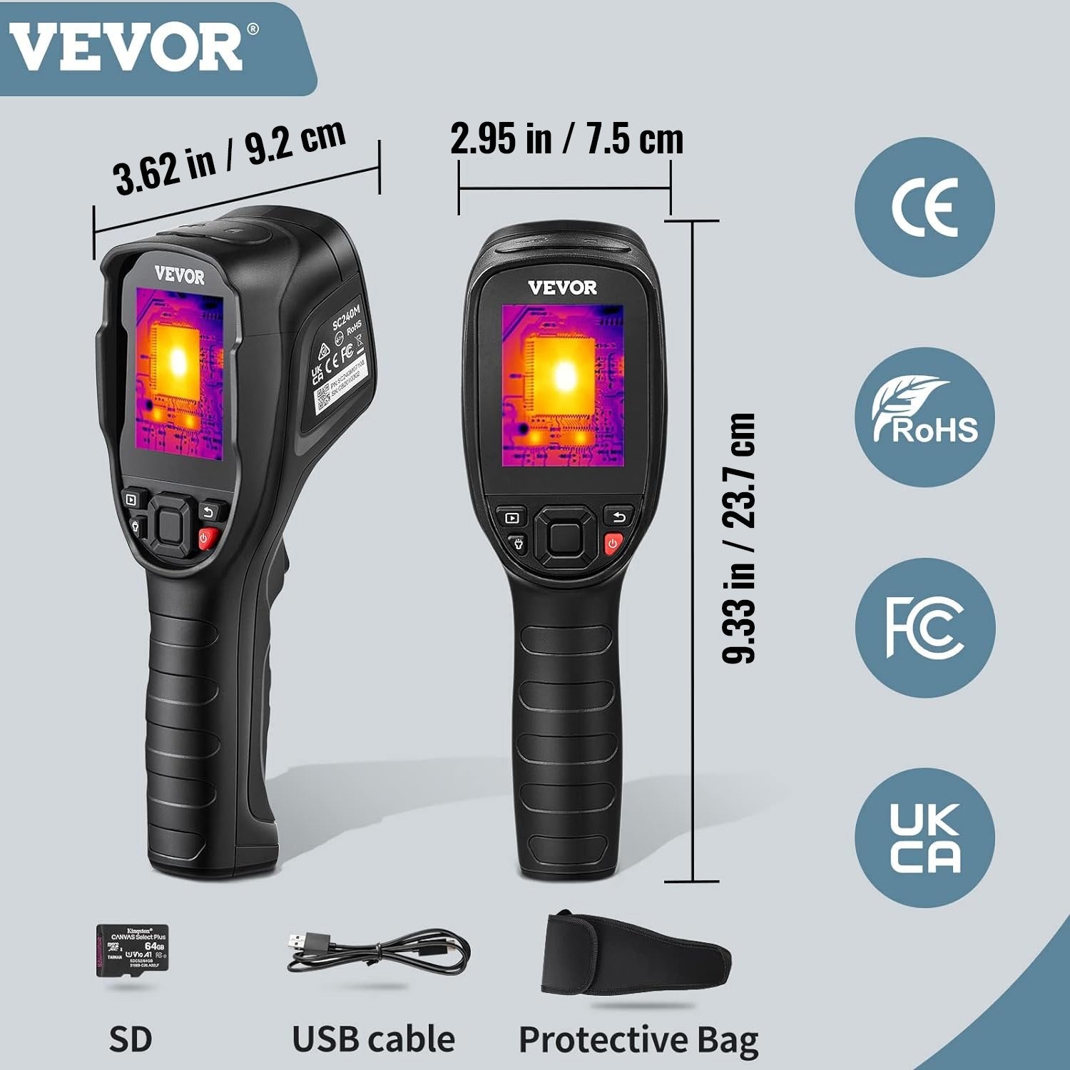 VEVOR Infrared Thermal Imager Visible Light Camera 2MP IR Resolution 240x180