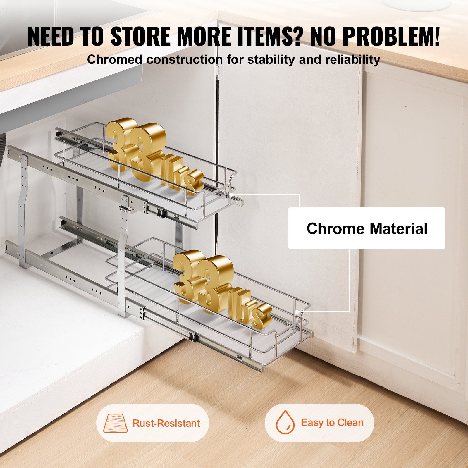 215 x 533 x 385mm Pull Out Cabinet Organizer, Heavy Duty Slide Out Pantry Shelves, Steel Roll Out Drawers, Sliding Drawer Storage for Home Under Sink, 245 x 563 x 485 mm Install Size for Cabinet