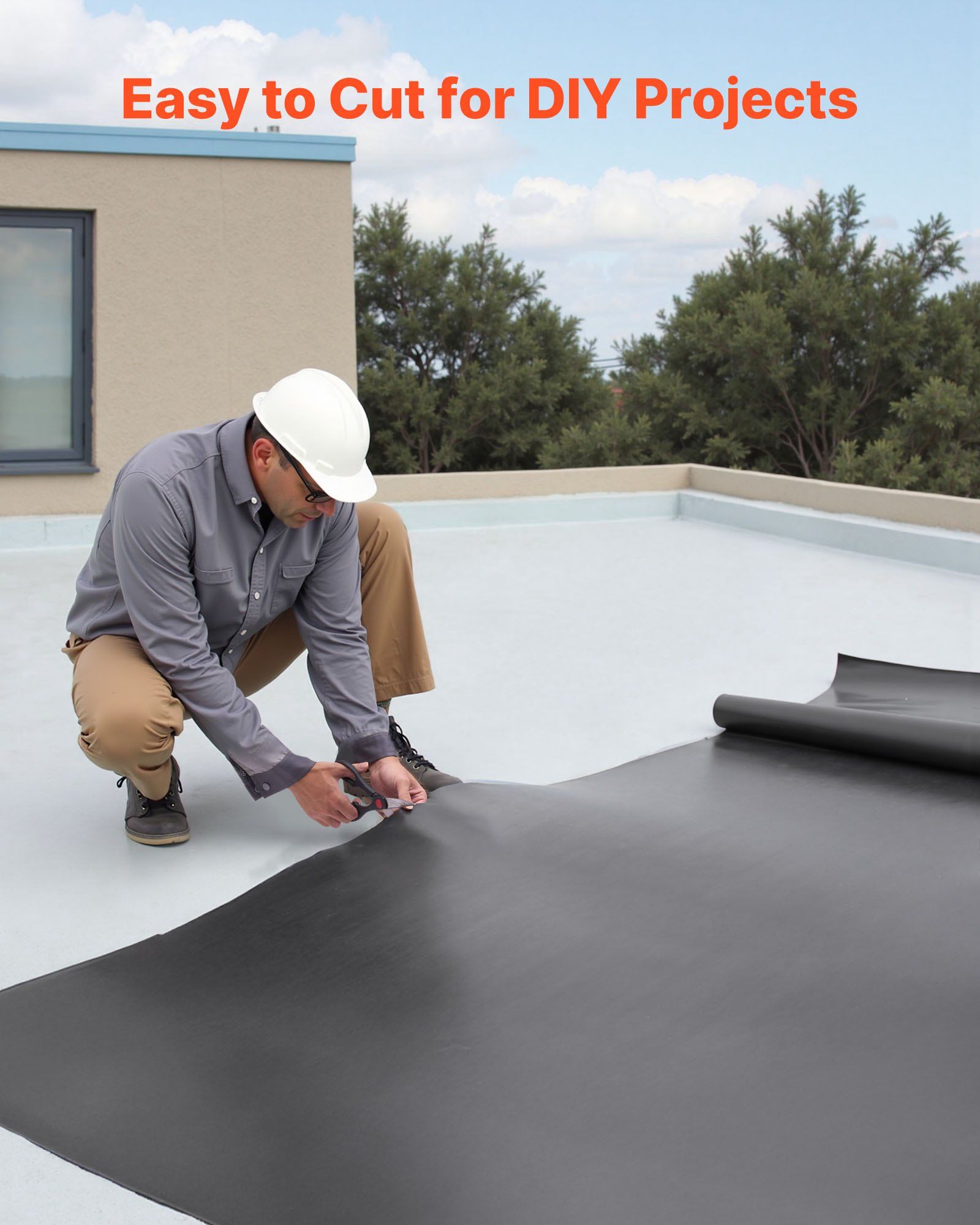 Roll Roofing, 4.57 x 6 m, 45 mil EPDM Rubber Roofing, Long Lifespan & Weather-resistant, Withstands Harsh Temperatures, Flexible & Easy Installation, Roof Underlayment for RVs, Roofs, Ponds