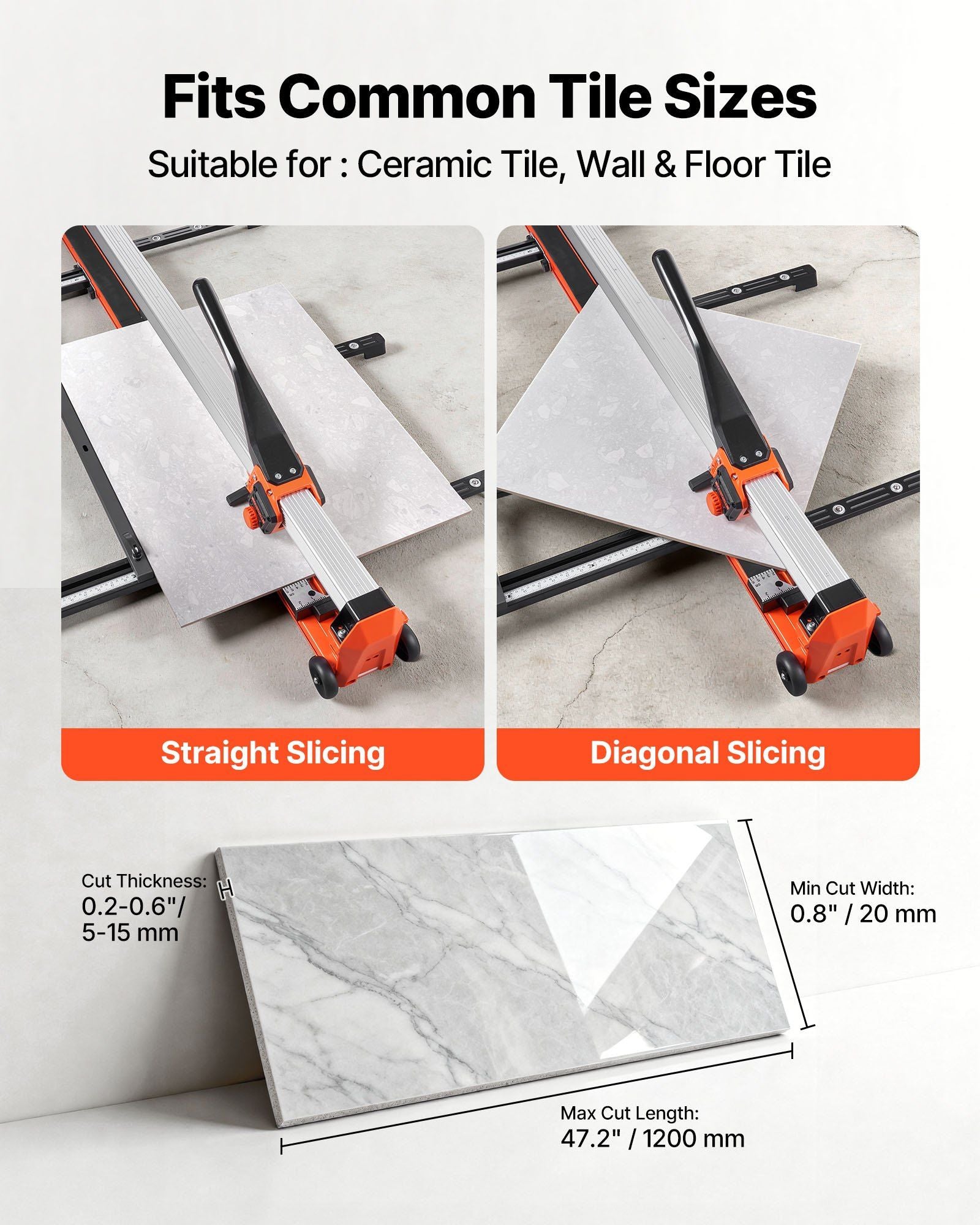 1200 mm Manual Tile Cutter, Upgraded Rail and Sliding Head, Precision Alignment Guide, Tungsten Carbide Cutting Wheel, Support Legs with Swivel Wheels, for DIY Pros, Ceramic, Floor & Wall Tiles