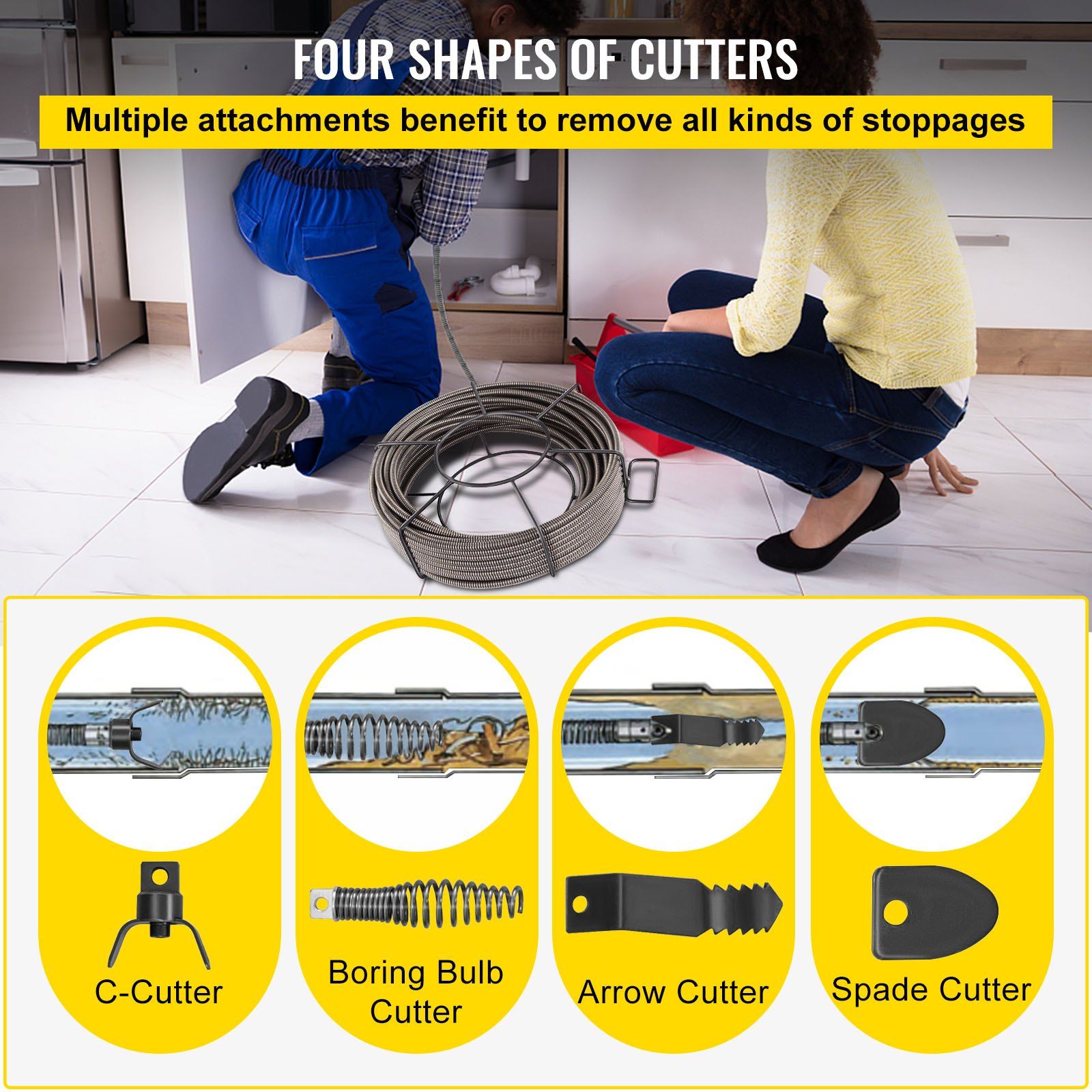 Drain Cleaning Cable 100 Feet x 3/8 Inch Solid Core Cable Sewer Cable Drain Auger Cable Cleaner Snake Clog Pipe Drain Cleaning Cable Sewer Drain Auger Snake Pipe