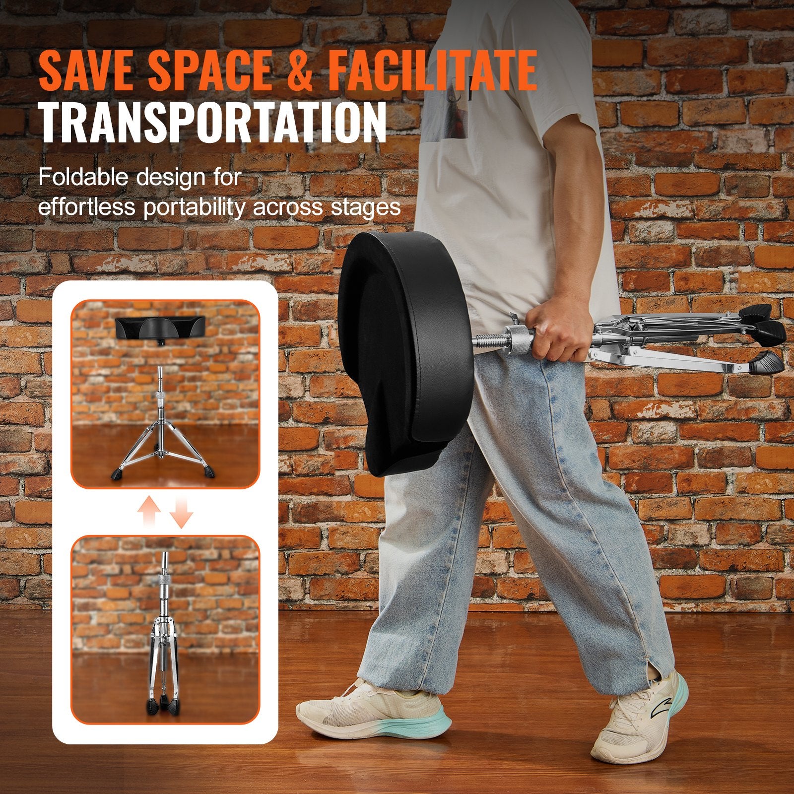 VEVOR Saddle Drum Throne, 560-705 mm Height Adjustable, Padded Drum Stool Seat with Anti-Slip Feet Drumsticks 227 kg Max Weight Capacity, Swivel Drum Chair for Drummers