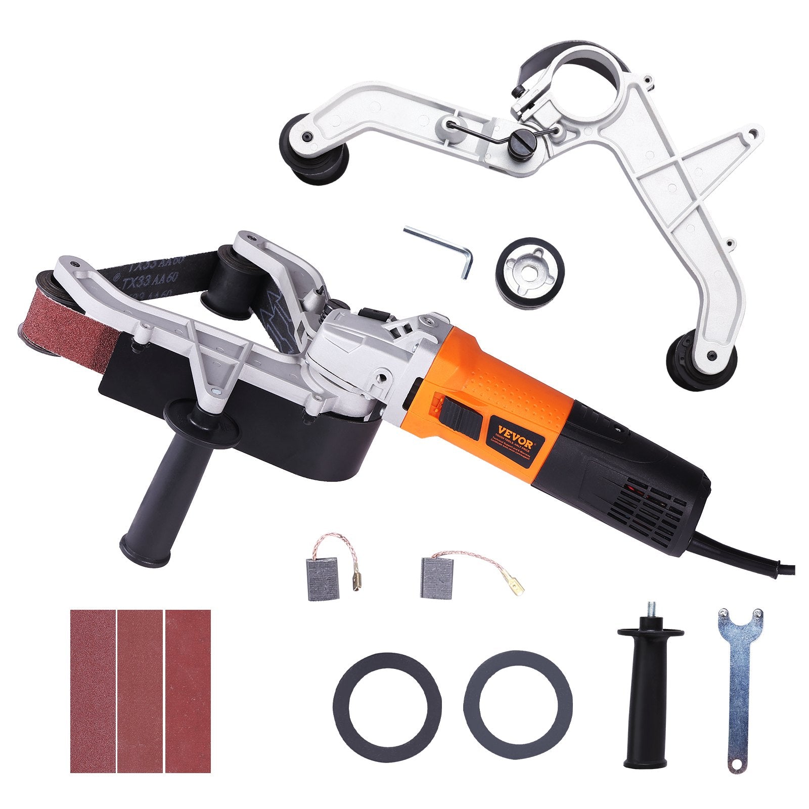 VEVOR Pipe Tube Polisher Sander, 1300W Pipe Belt Sander with 6 Variable Speeds 1100-3200rpm, Professional Belt Sander Grinding Machine with 3PCS Sanding Belts for Burnishing Finishing Rust Removal