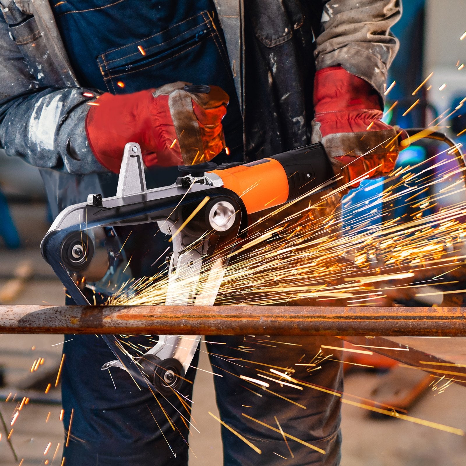 VEVOR Pipe Tube Polisher Sander, 1300W Pipe Belt Sander with 6 Variable Speeds 1100-3200rpm, Professional Belt Sander Grinding Machine with 50PCS Sanding Belts for Burnishing Finishing Rust Removal