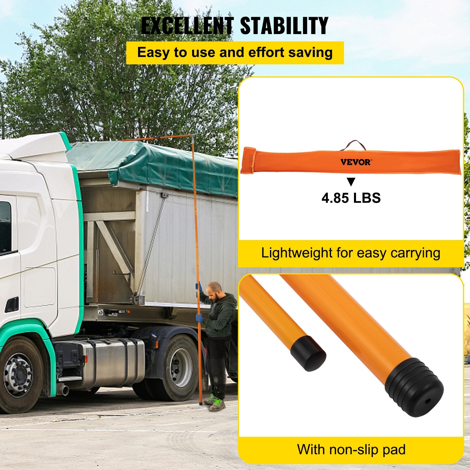VEVOR Load Height Measuring Stick, 15\' Sturdy Fiberglass Truck Height Stick with Adjustable Pole, Non-conductive Truck Height Measuring Stick with Carrying Bag, Height Stick for Trucks, Car Haulers