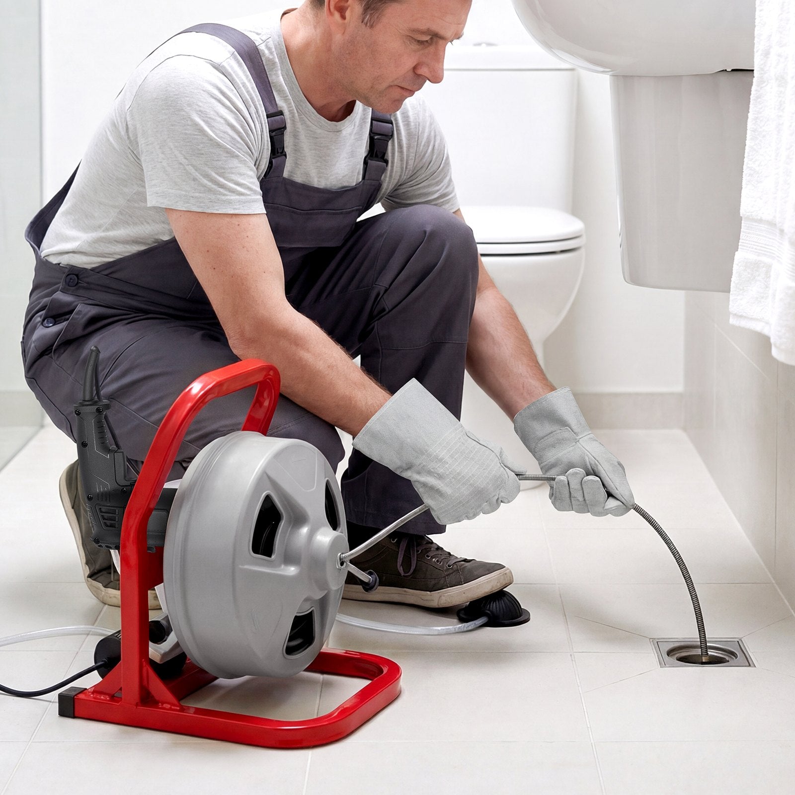 VEVOR Drain Cleaner Machine 15m x 8mm, Sewer Snake Auger with 228RPM Electric Drill, Manual Feed Drain Cleaning Machine with 6 Cutters & Air-activated Foot Switch for 50mm to 100mm Pipes