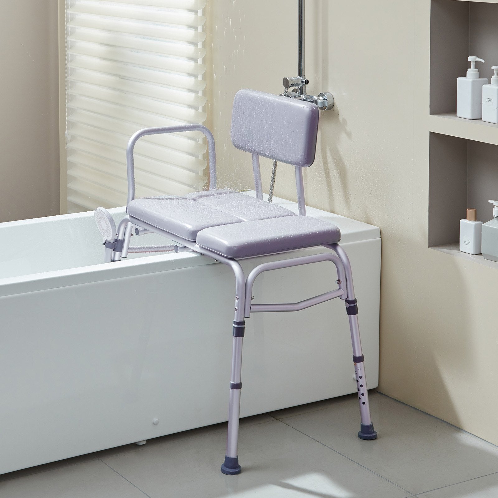 VEVOR Tub Transfer Bench for Bathtub 500lbs, Shower Seats for Adults, Lightweight Shower Bench for Elderly and Disabled with Padded Seat, Non-Slip Bath Seats with Armrest and Reversible Backrest