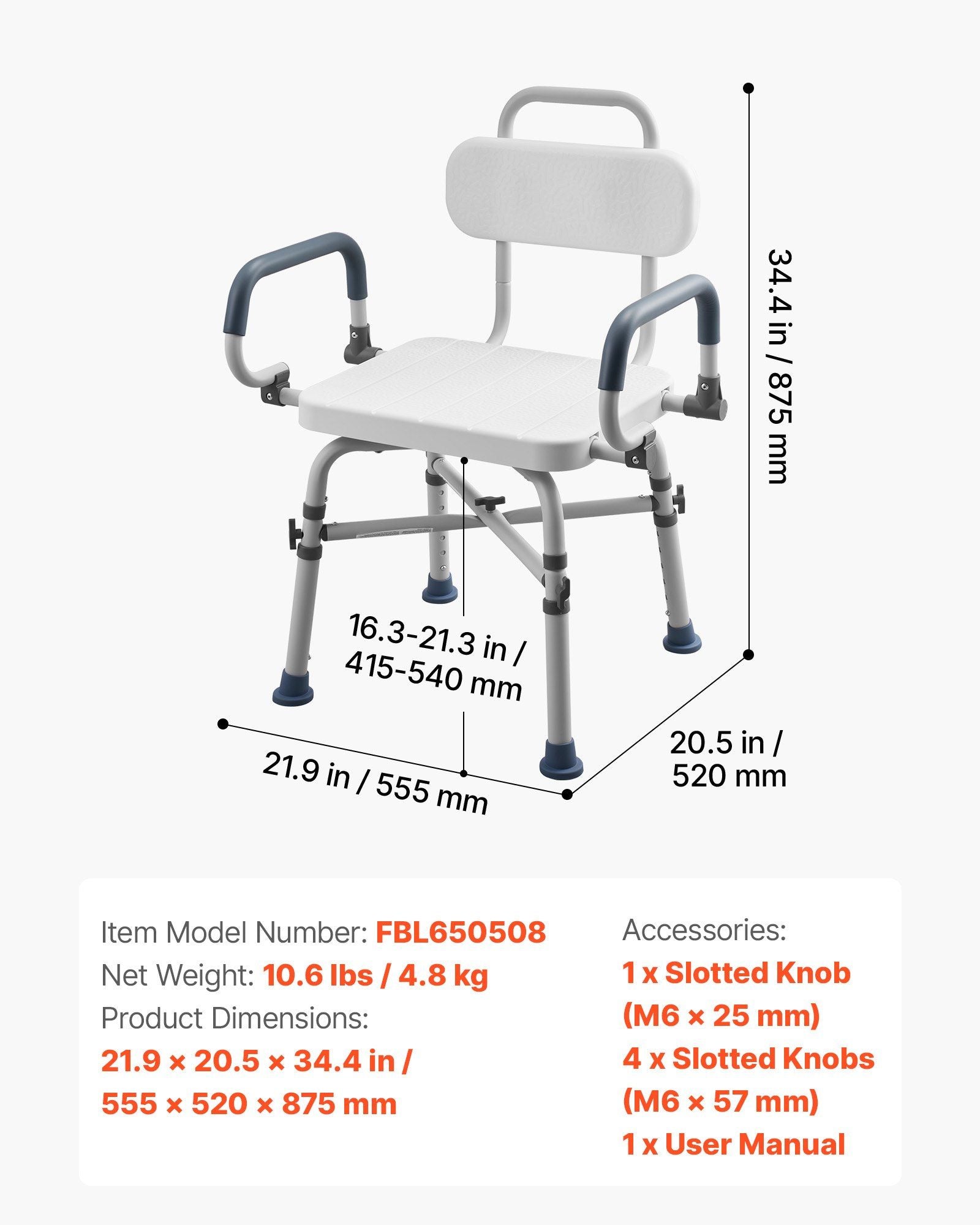 Swivel Shower Chair with Arms and Back, 227 kg Load Heavy Duty Bench Seat for Inside Shower Stall and Bathtub, Height Adjustable Bathroom Bath Tub Seat for Adults, Seniors, Elderly and Disabled