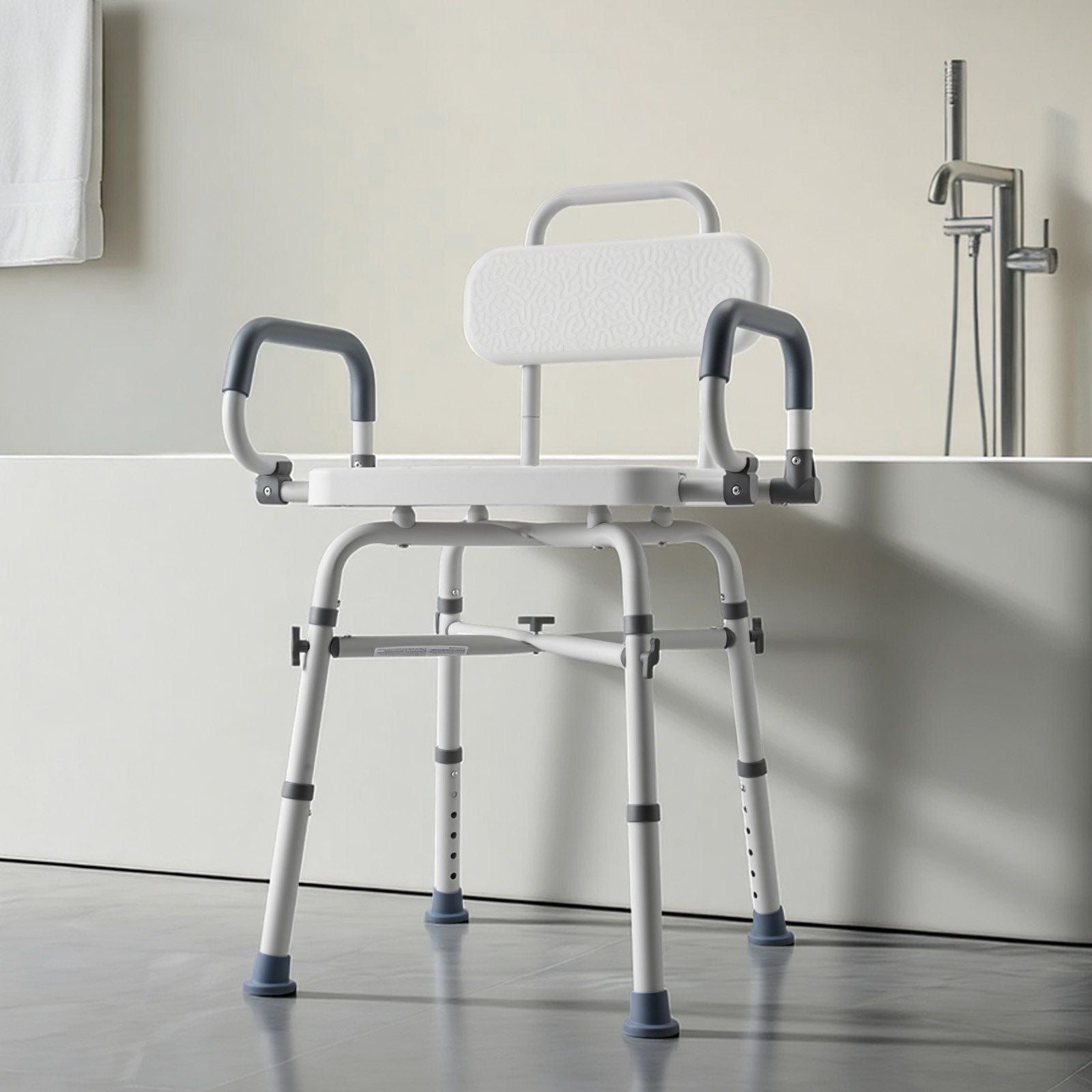 Swivel Shower Chair with Arms and Back, 227 kg Load Heavy Duty Bench Seat for Inside Shower Stall and Bathtub, Height Adjustable Bathroom Bath Tub Seat for Adults, Seniors, Elderly and Disabled
