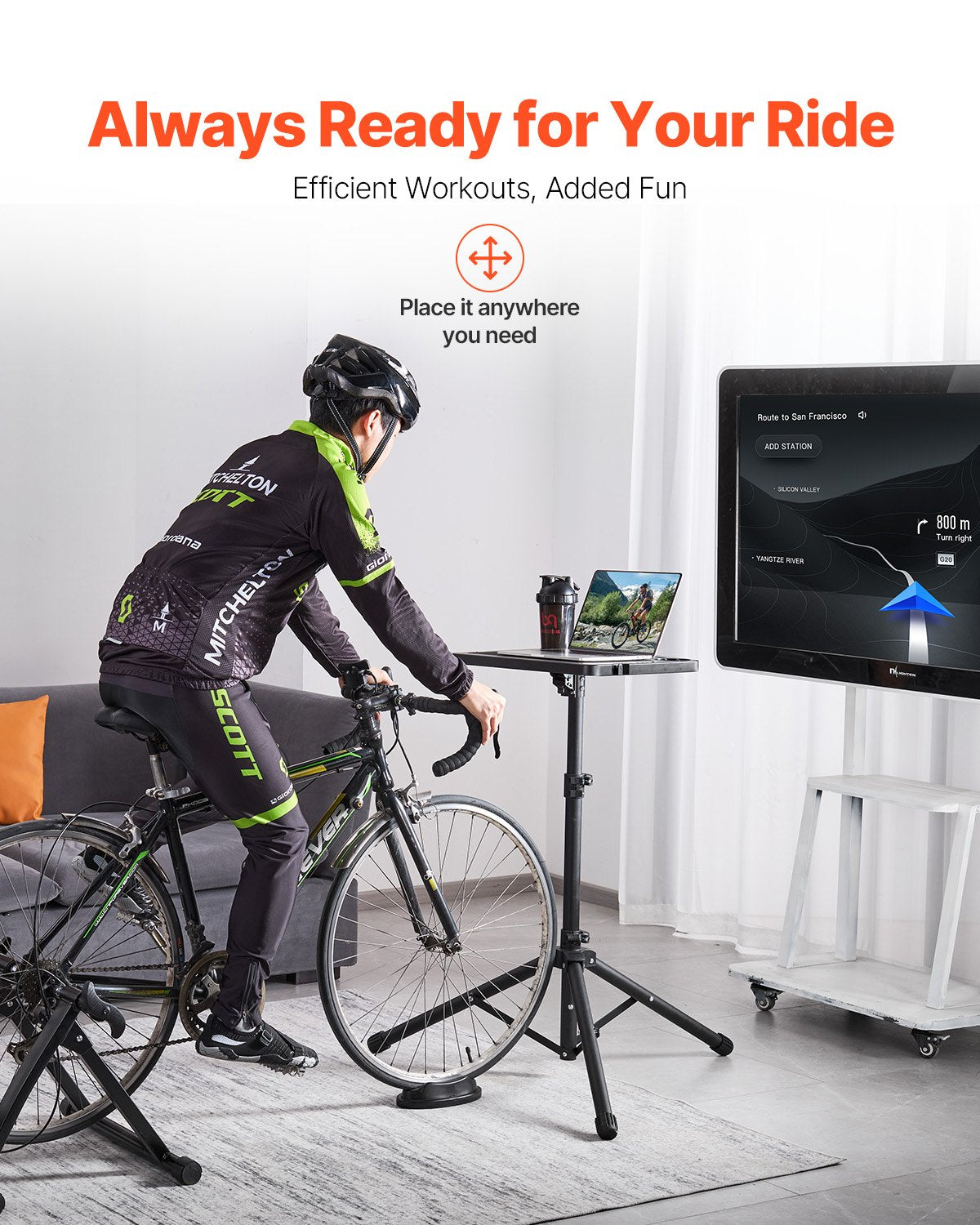 VEVOR Stationary Cycling Desk Bike Trainer Fitness Desk with Triangle Support