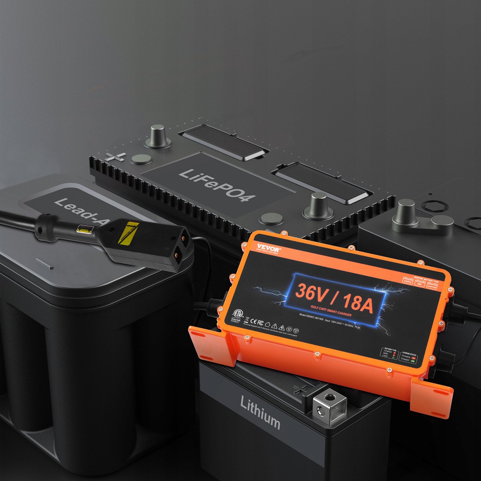 VEVOR 18 AMP Golf Cart Smart Battery Charger for EZGO D-Style IP67 ETL